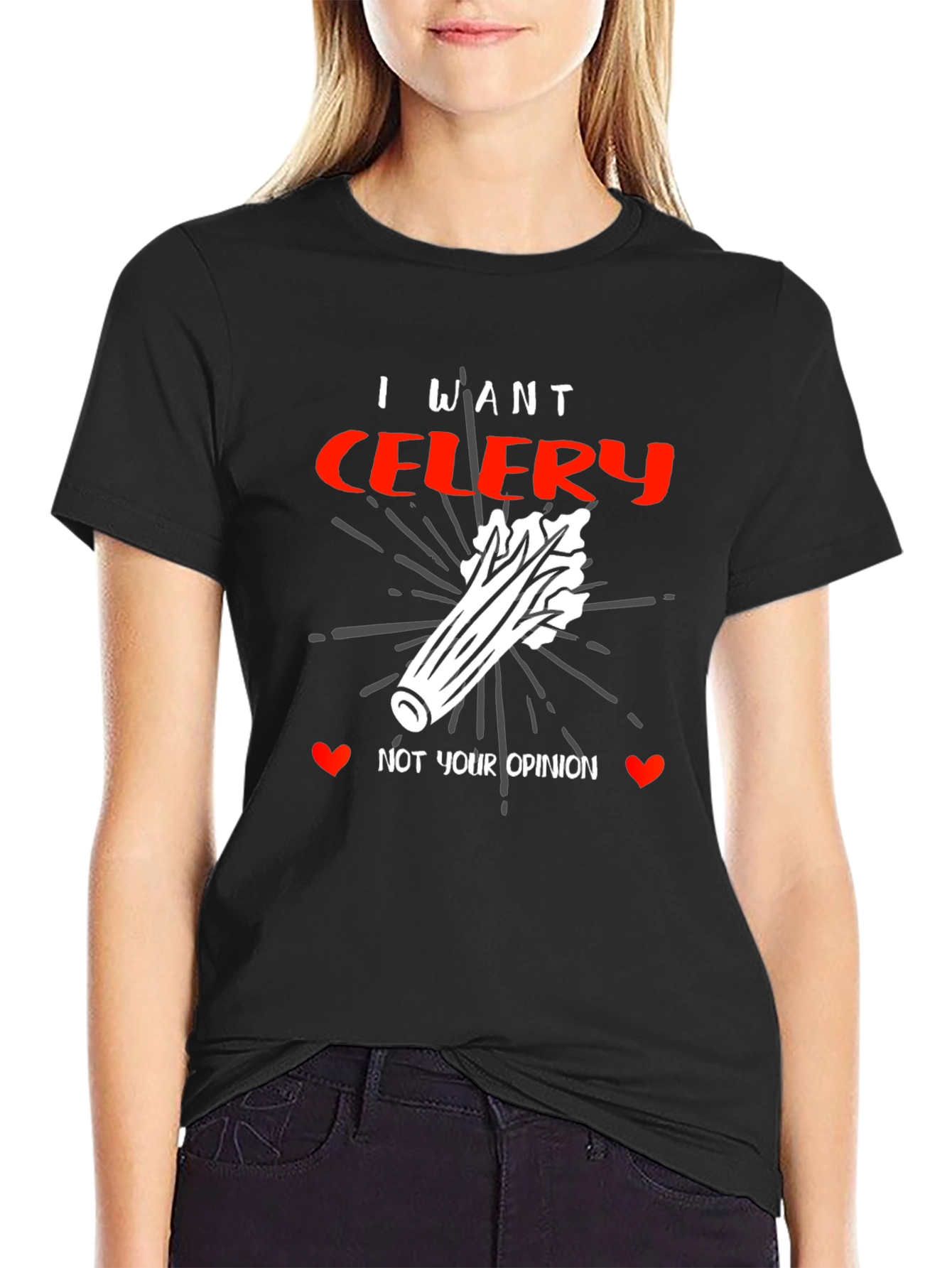 Black I Want Celery Graphic Tee - Funny Foodie Shirt view 2