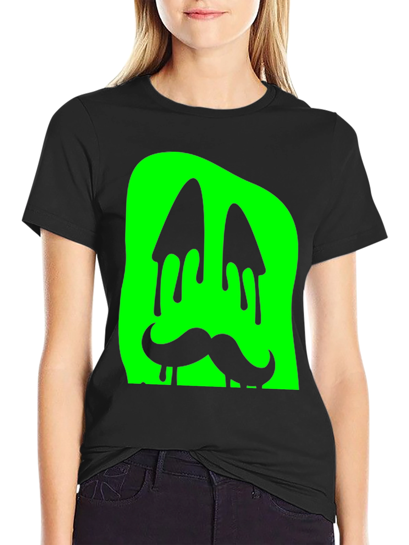 Black Green Slime Monster Face Graphic T-Shirt view 2
