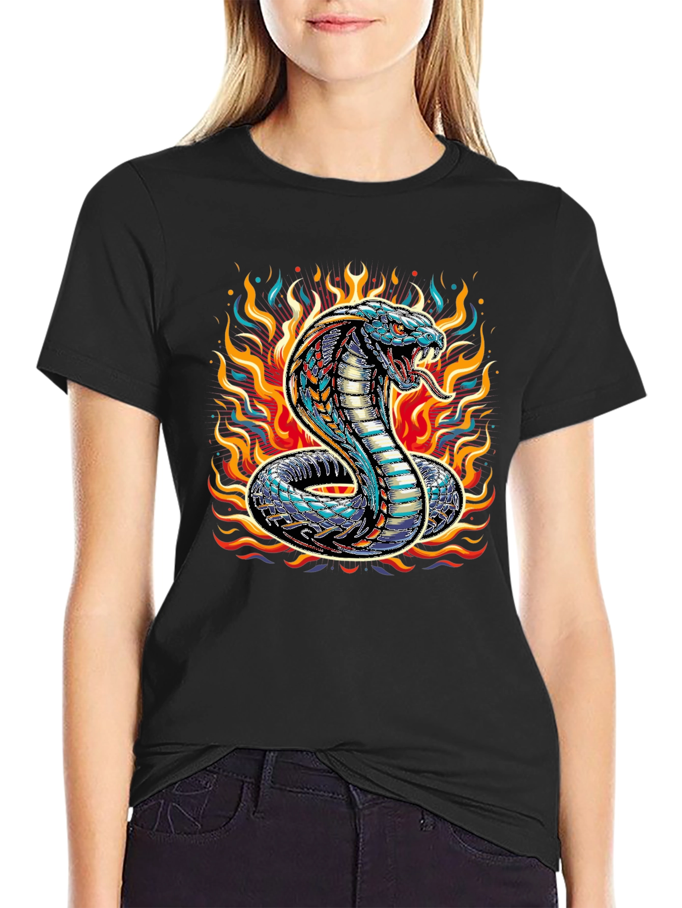 Black Fiery Cobra Graphic Tee - Men's Black T-Shirt view 2