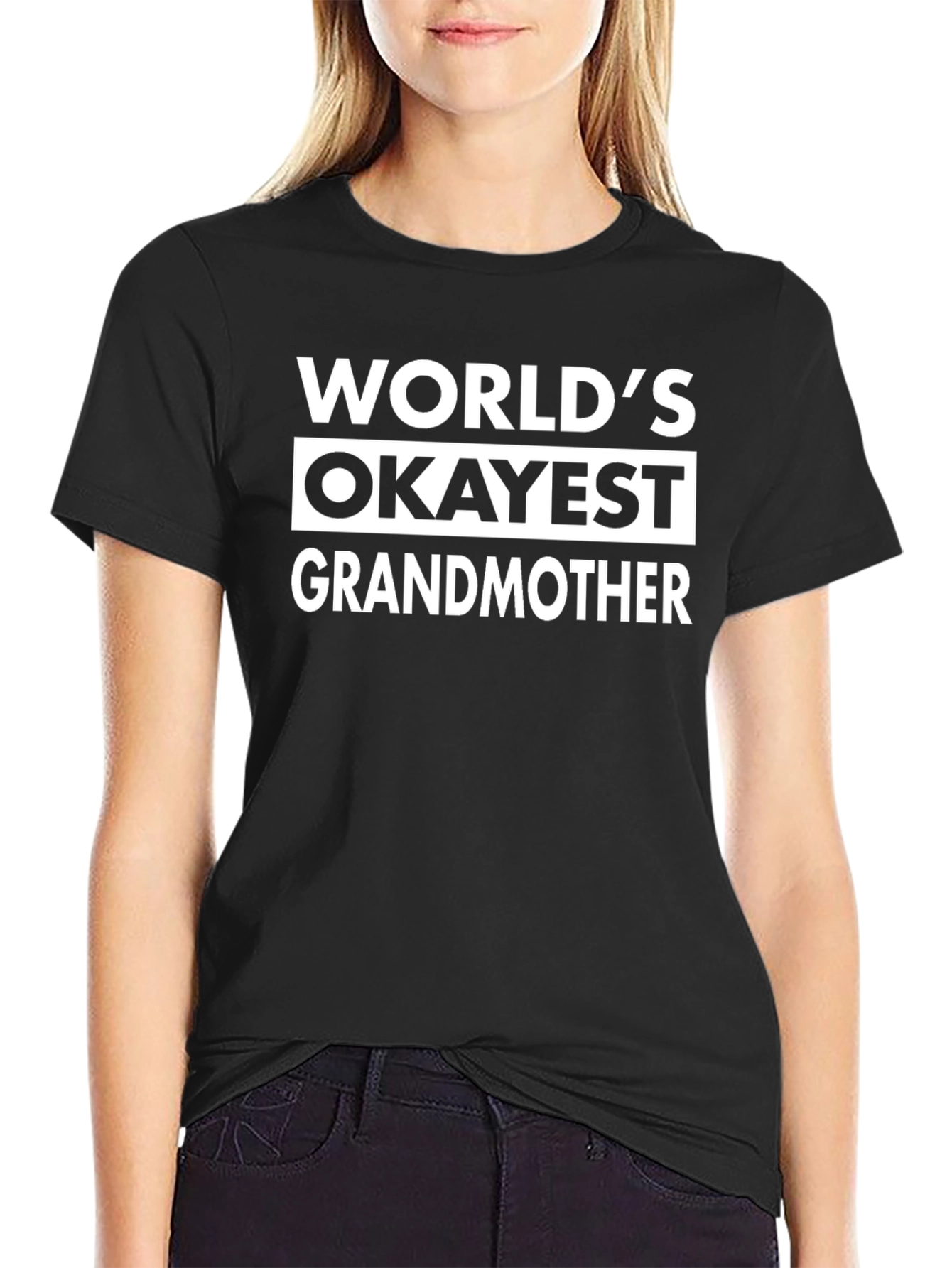 Black World's Okayest Grandmother T-Shirt - Funny Graphic Tee view 2
