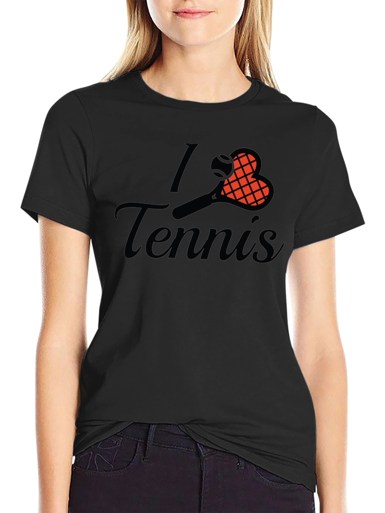 Black I Love Tennis Graphic Tee - Sporty Casual Comfort view 2