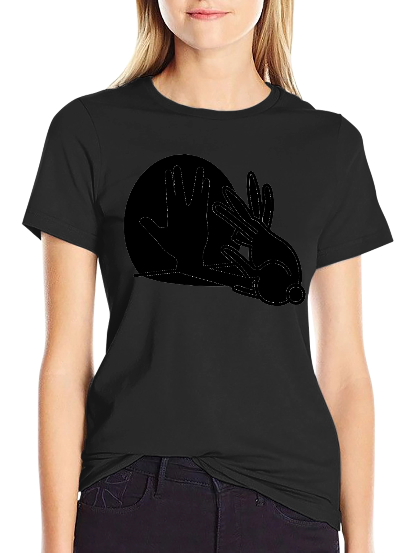 Black Shadow Hands T-Shirt - Rabbit Design view 2