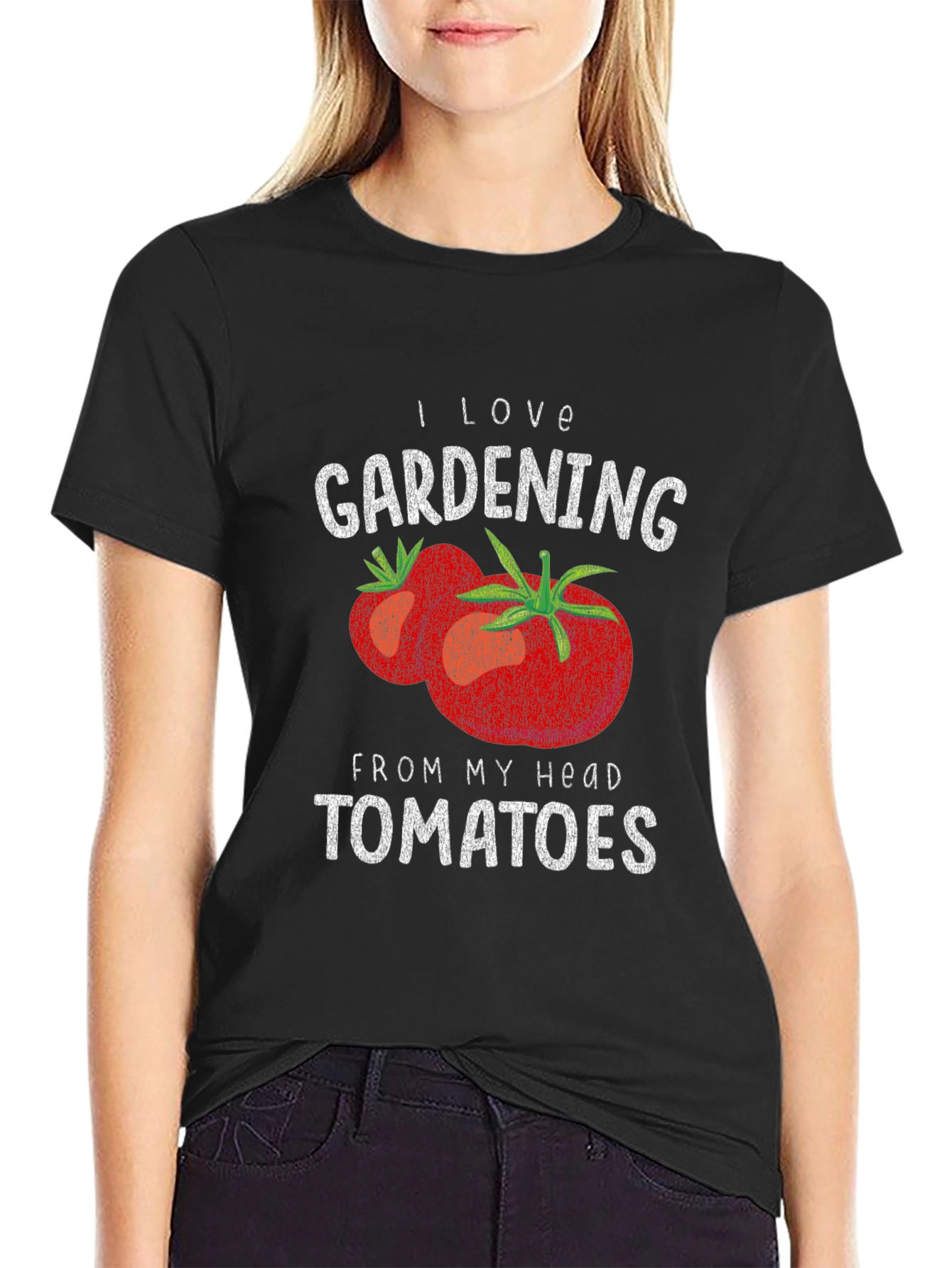 Black I Love Gardening From My Head Tomatoes Graphic T-Shirt view 2