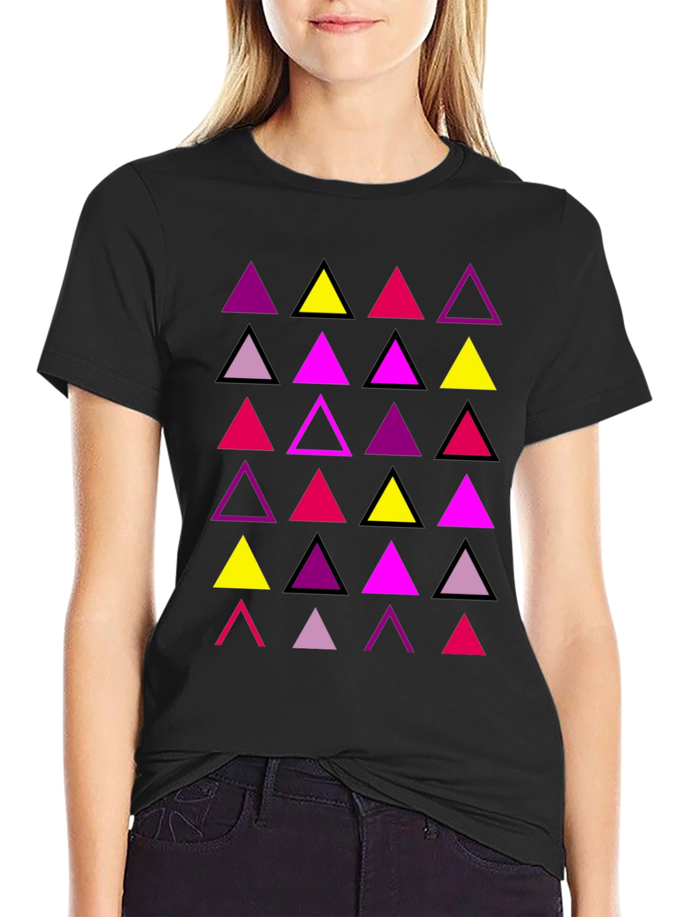 Black Geometric Triangle Print Men's T-Shirt view 2