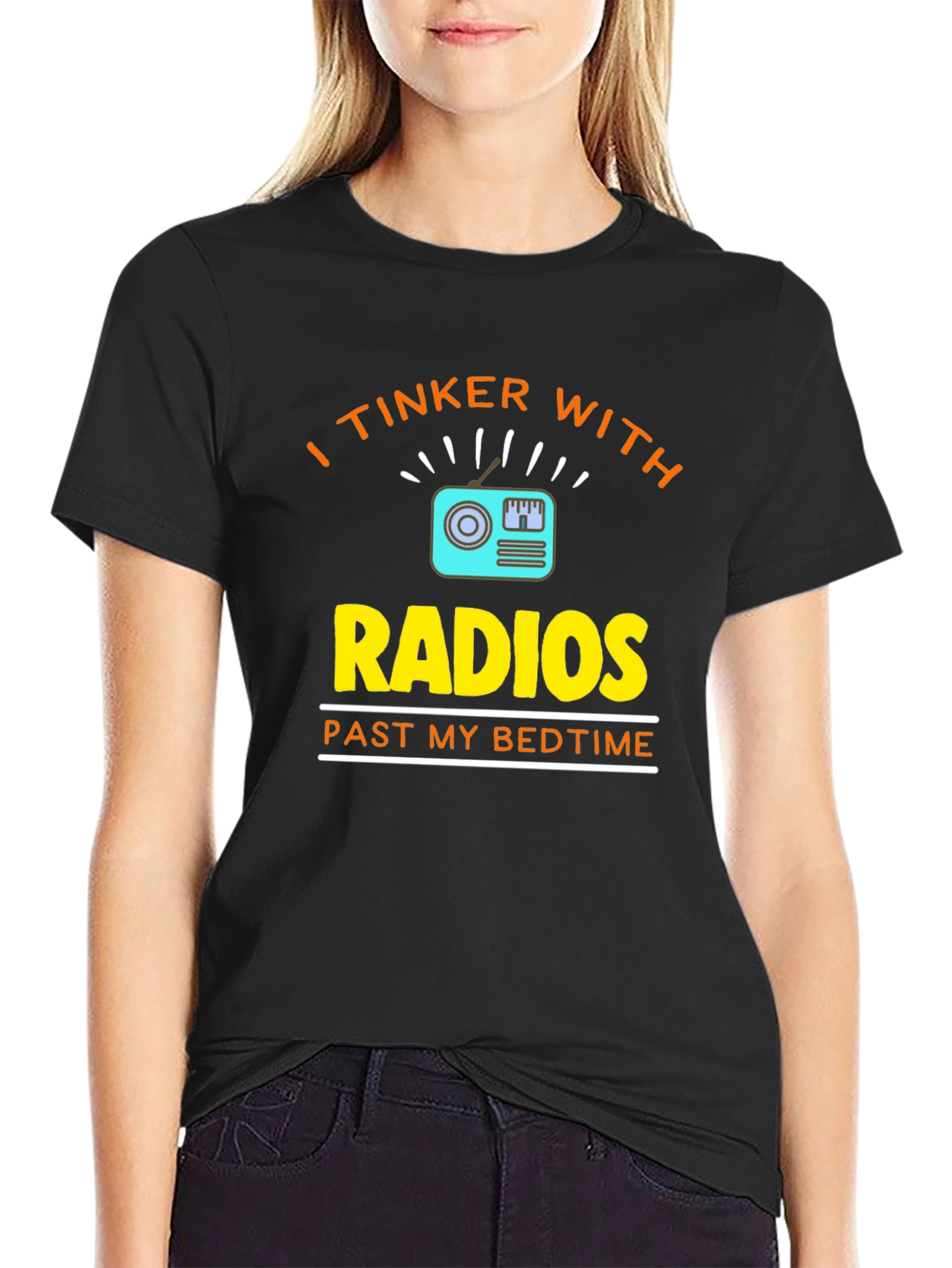 Black I Tinker With Radios Black T-Shirt view 2