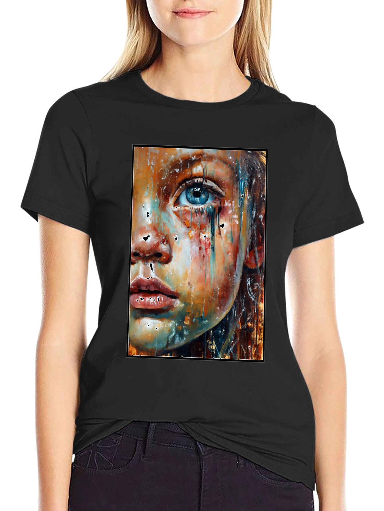 Black Abstract Face Art T-Shirt - Expressive Unisex Tee view 2