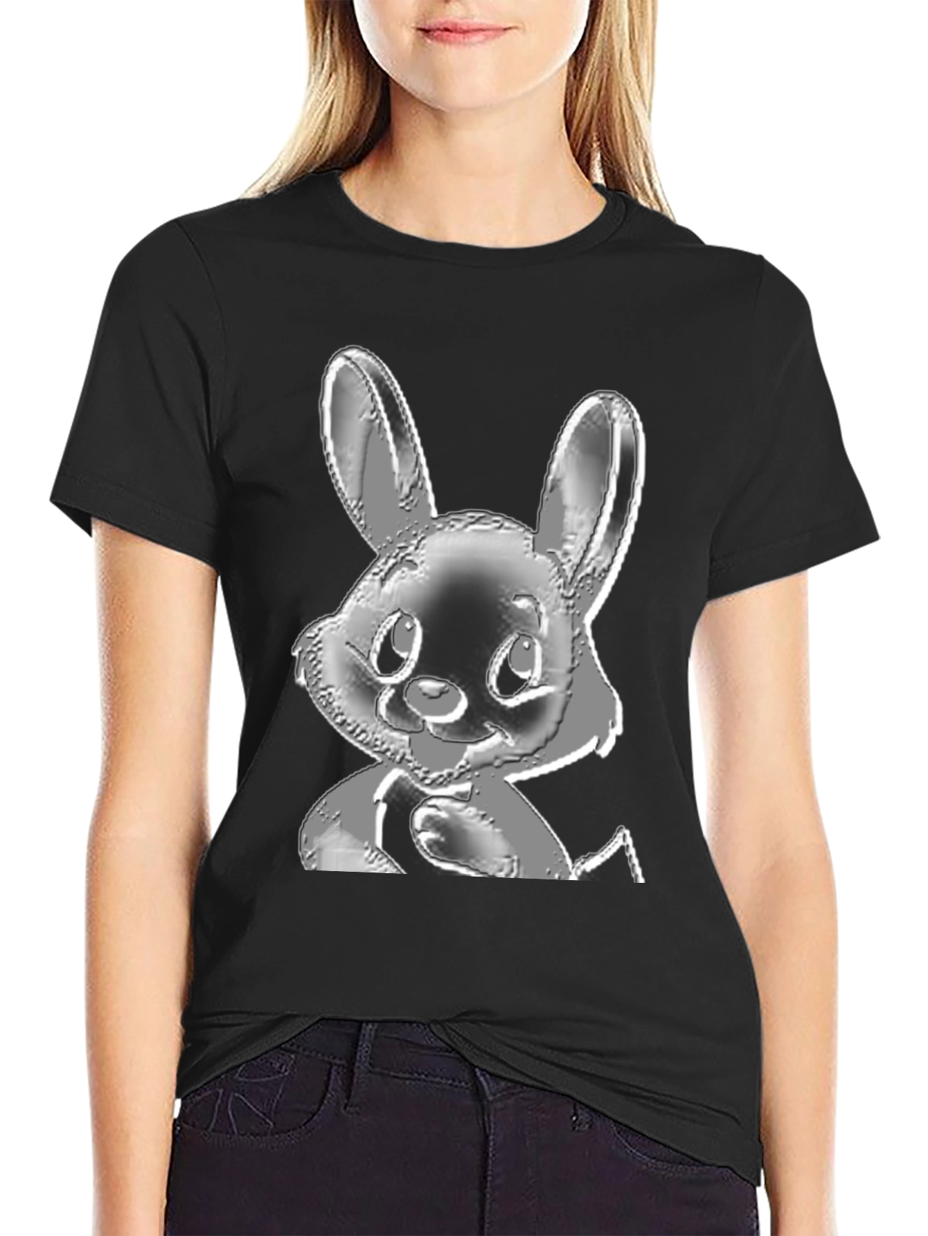 Black Bunny Graphic Black T-Shirt view 2