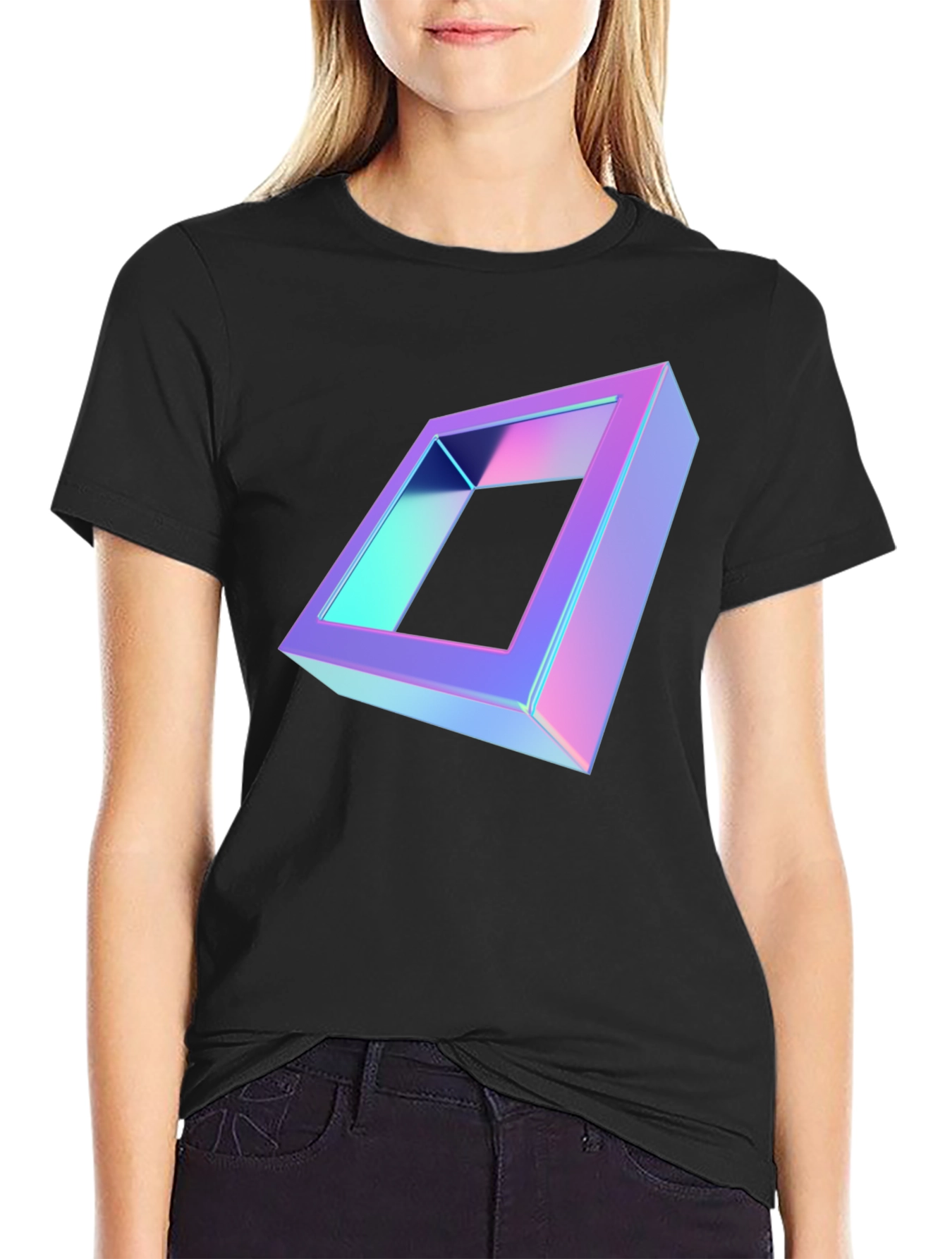 Black Geometric Illusion Black T-Shirt view 2