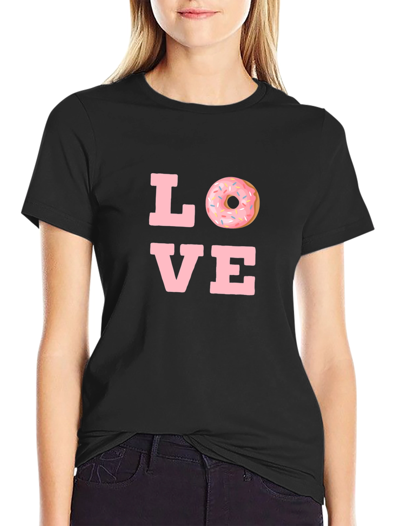 Black Love Donut T-Shirt - Black Casual Tee view 2