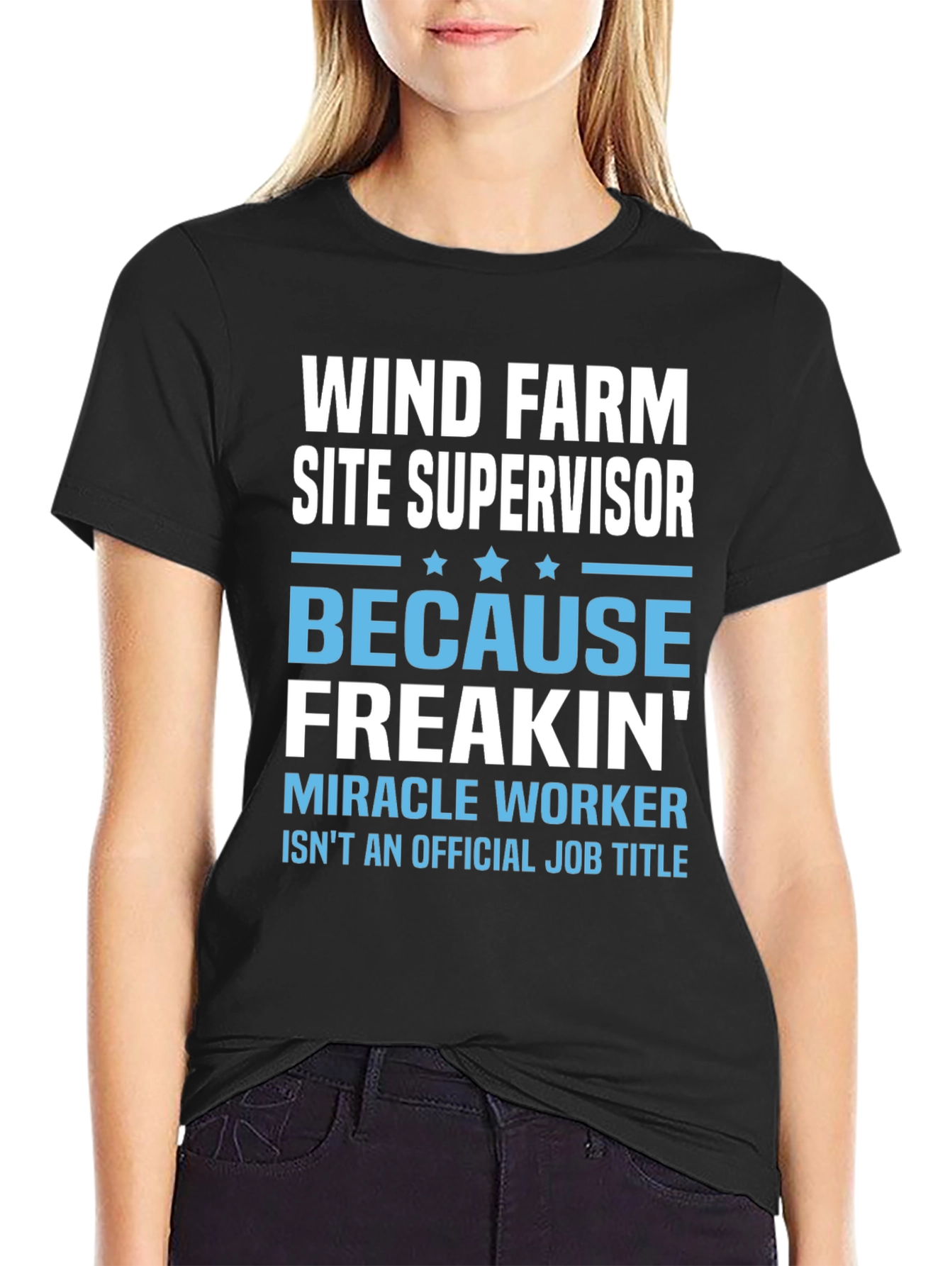 Black Wind Farm Supervisor T-Shirt - Miracle Worker Job Title view 2