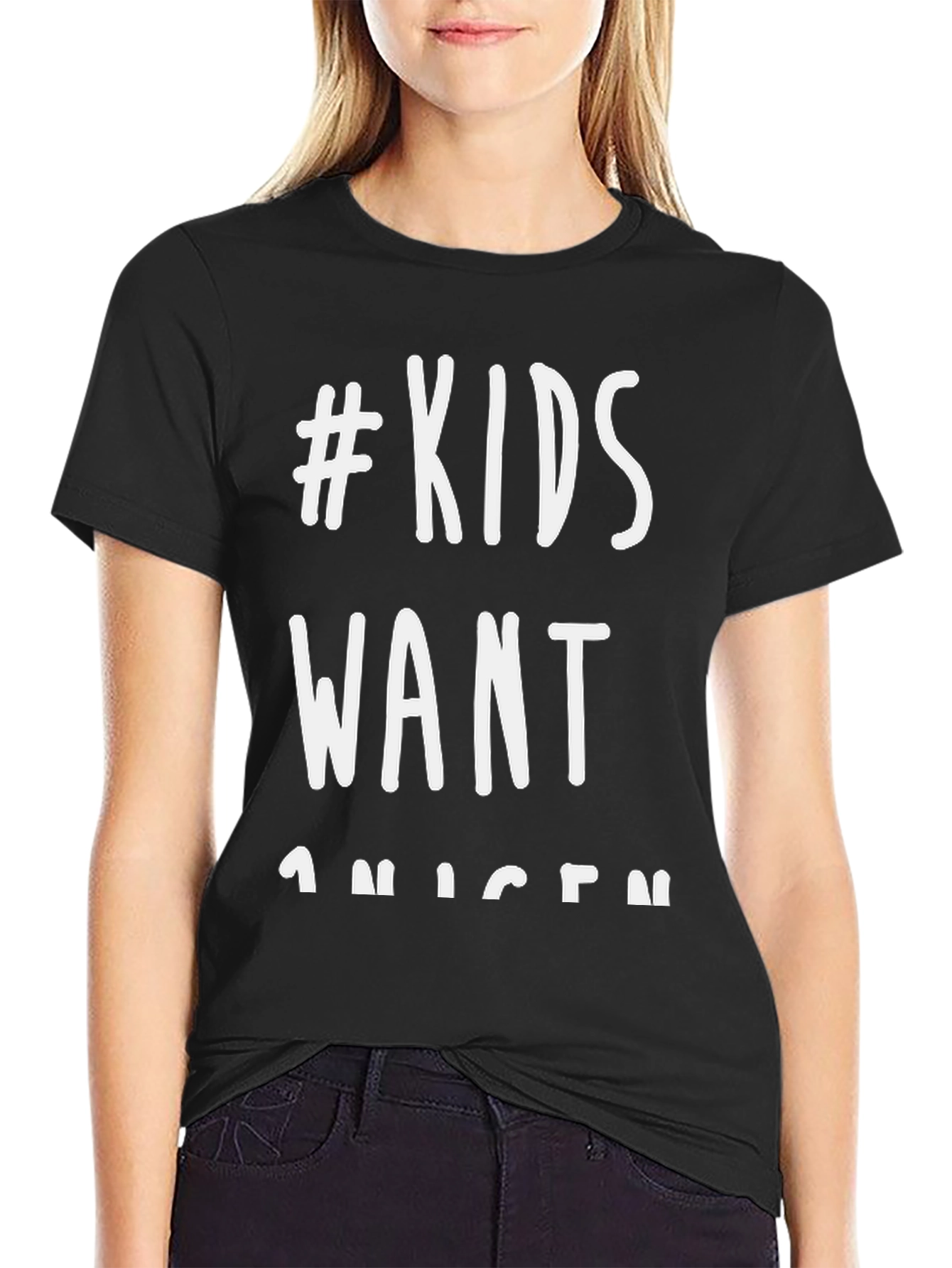 Black #KidsWant T-Shirt - Black Graphic Tee view 2