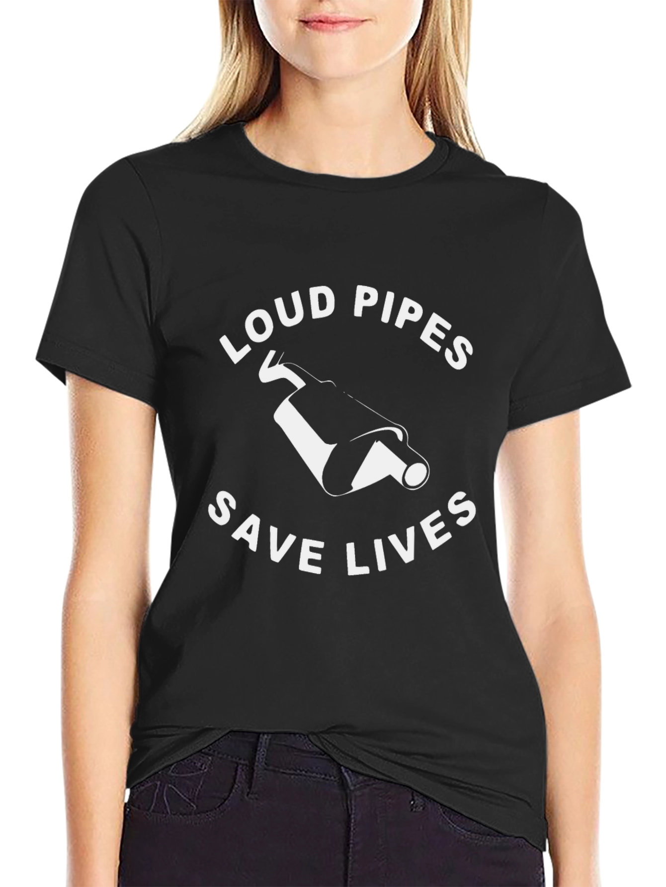 Black Loud Pipes Save Lives T-Shirt - Biker Tee view 2