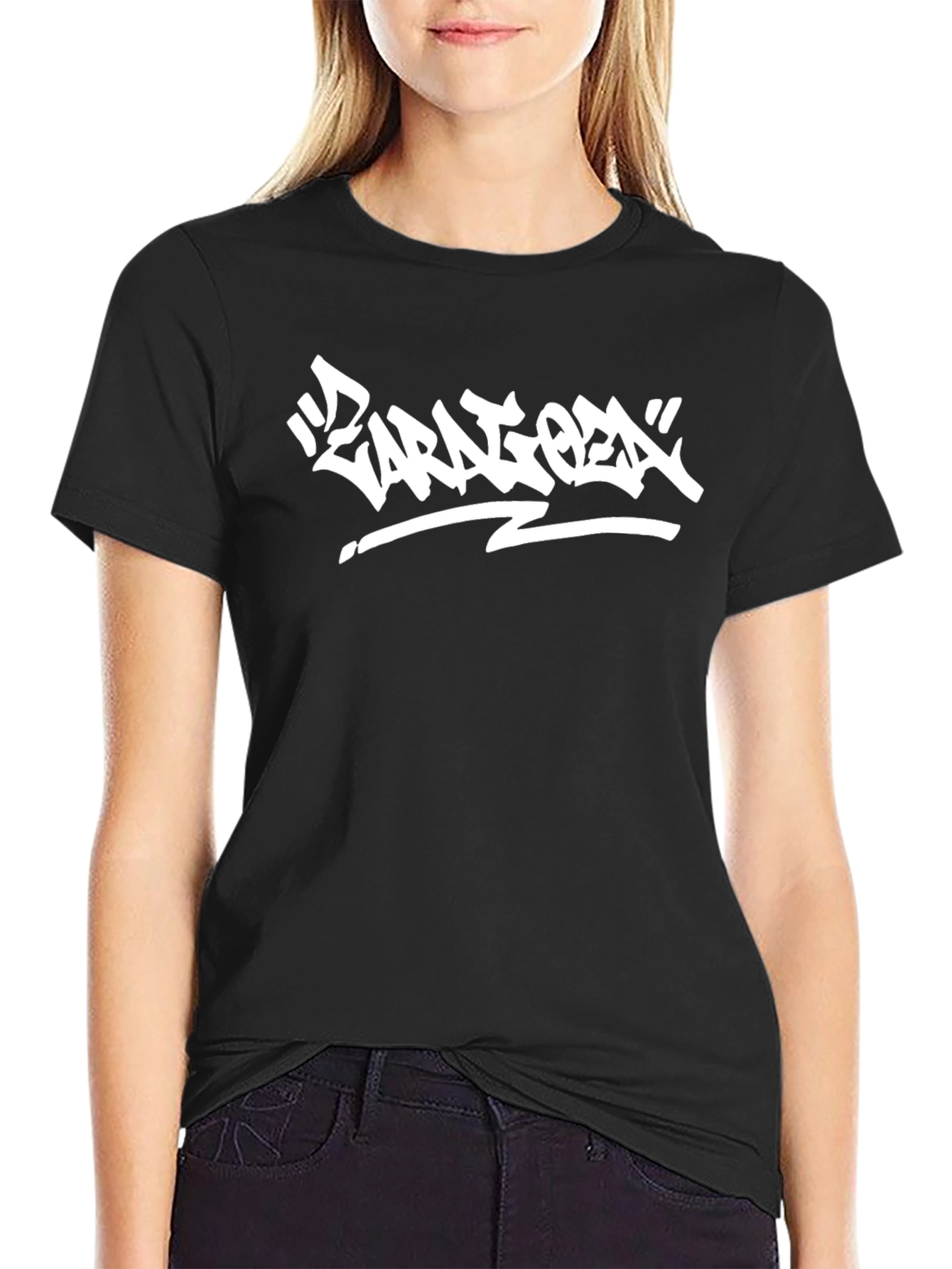Black Black T-Shirt with White Urban Graffiti Design view 2