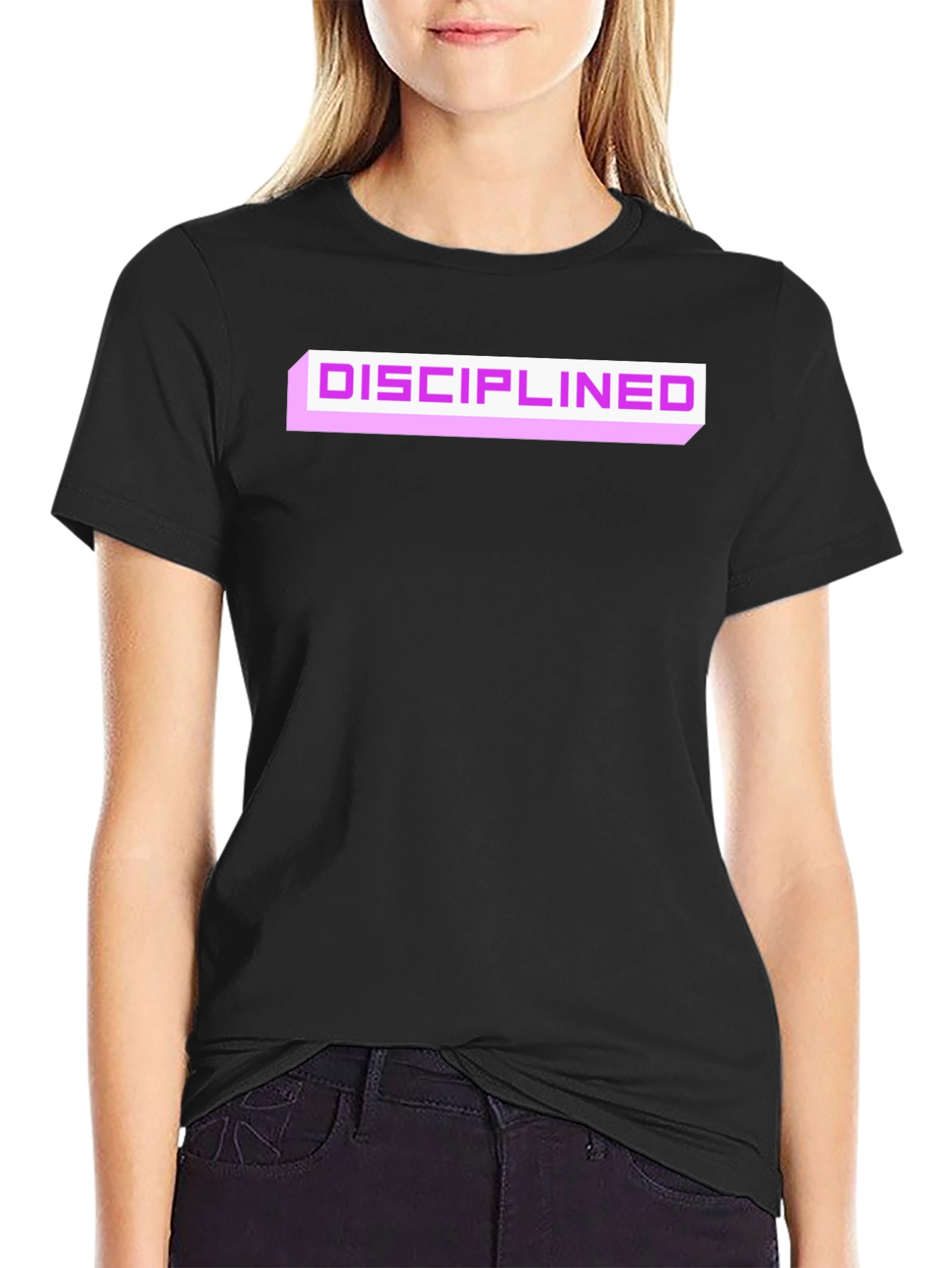Black Disciplined Graphic Tee - Black Cotton Blend Casual T-Shirt view 2