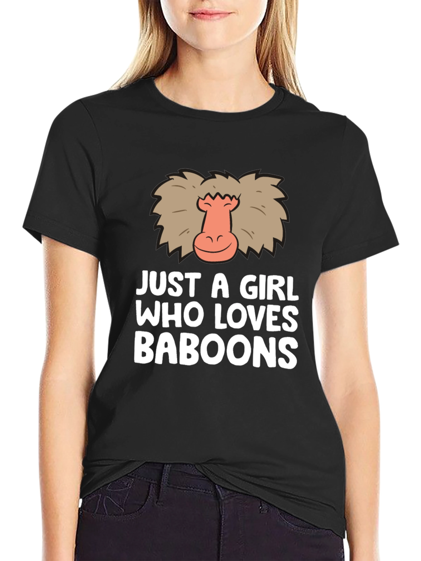 Black Just A Girl Who Loves Baboons Funny Graphic T-Shirt view 2