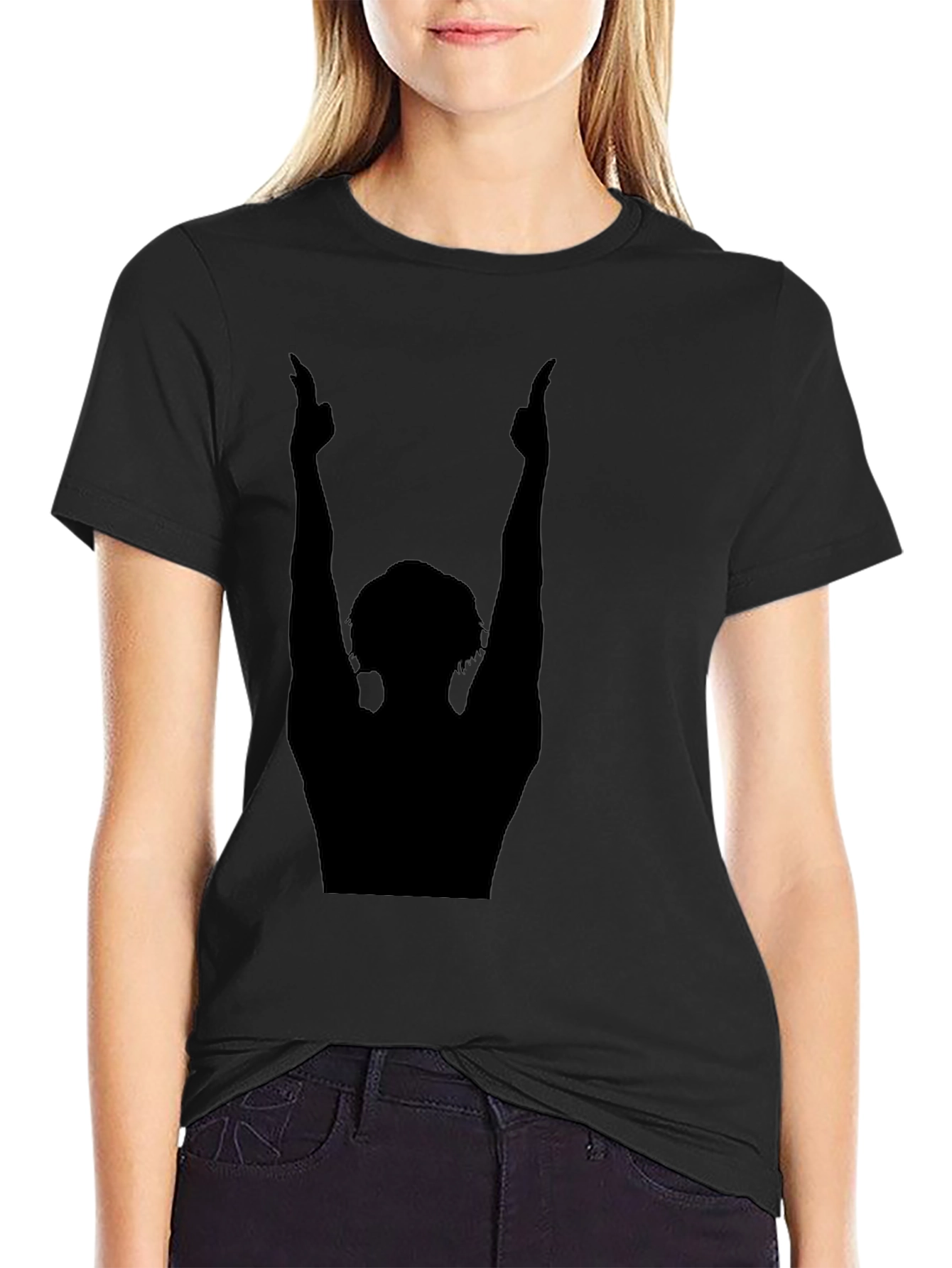 Black Silhouette Graphic Print Black Crew Neck Tee view 2