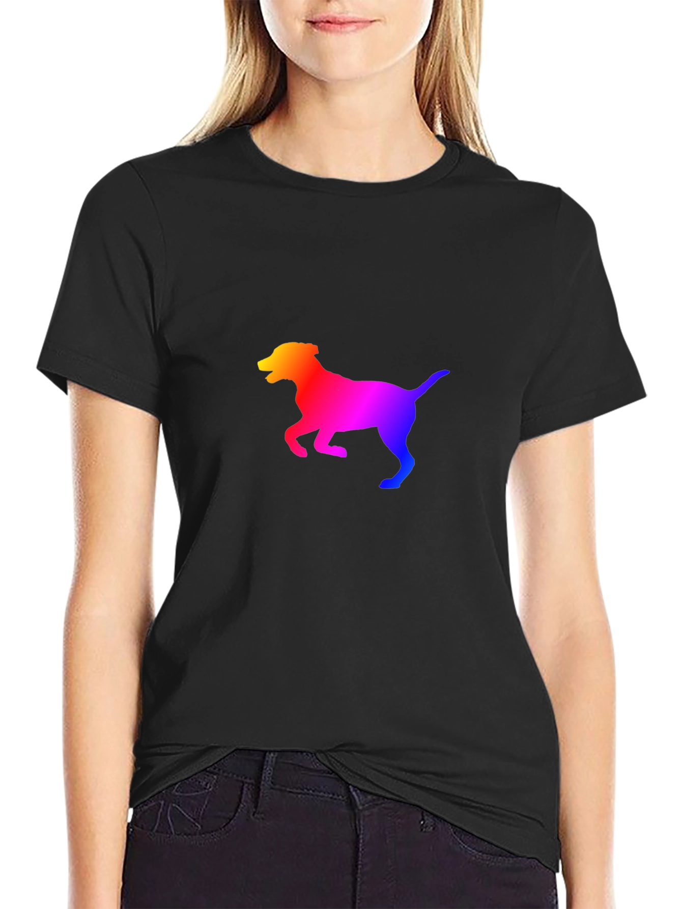 Black Rainbow Dog Silhouette Black T-Shirt view 2