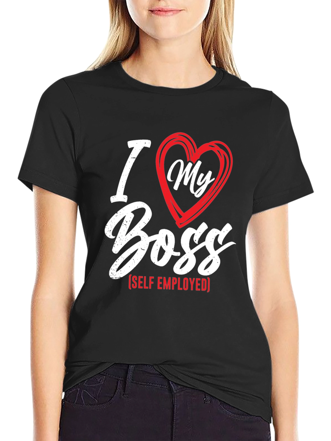 Black I Love My Boss - Self Employed Black T-Shirt view 2