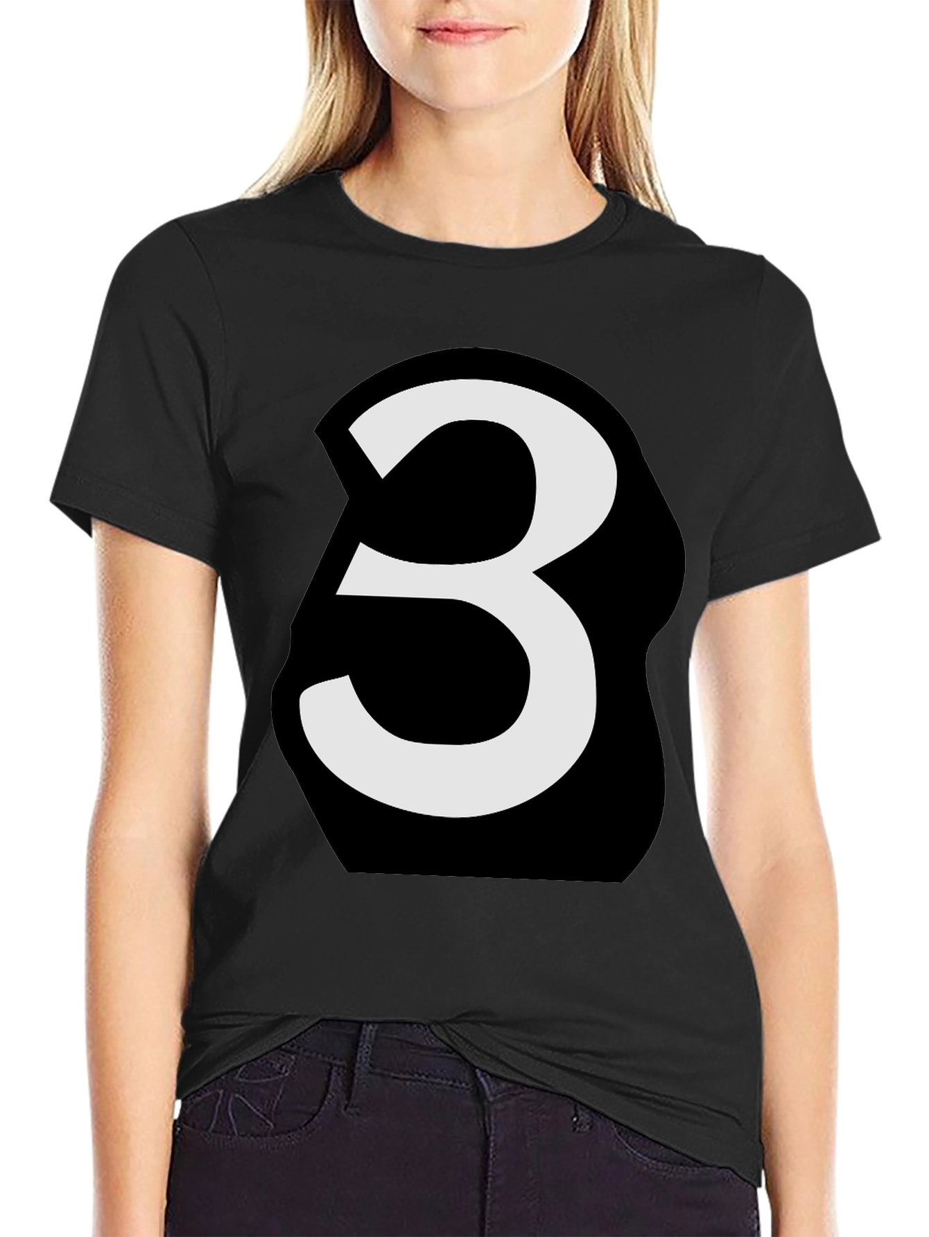 Black Bold Number 3 Graphic Tee - Black view 2
