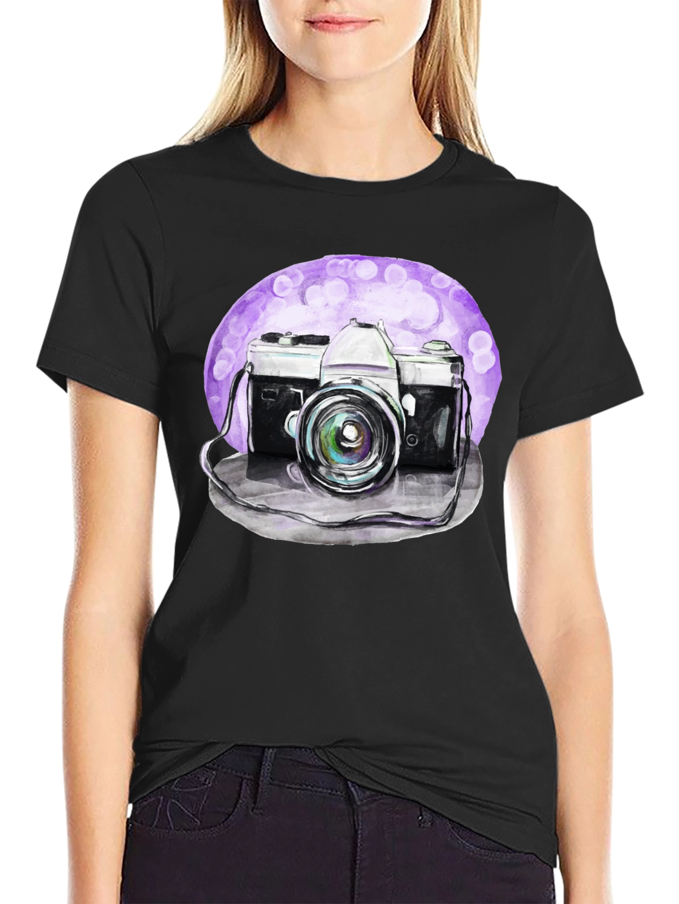 Black Vintage Camera Graphic Tee - Artistic Design view 2