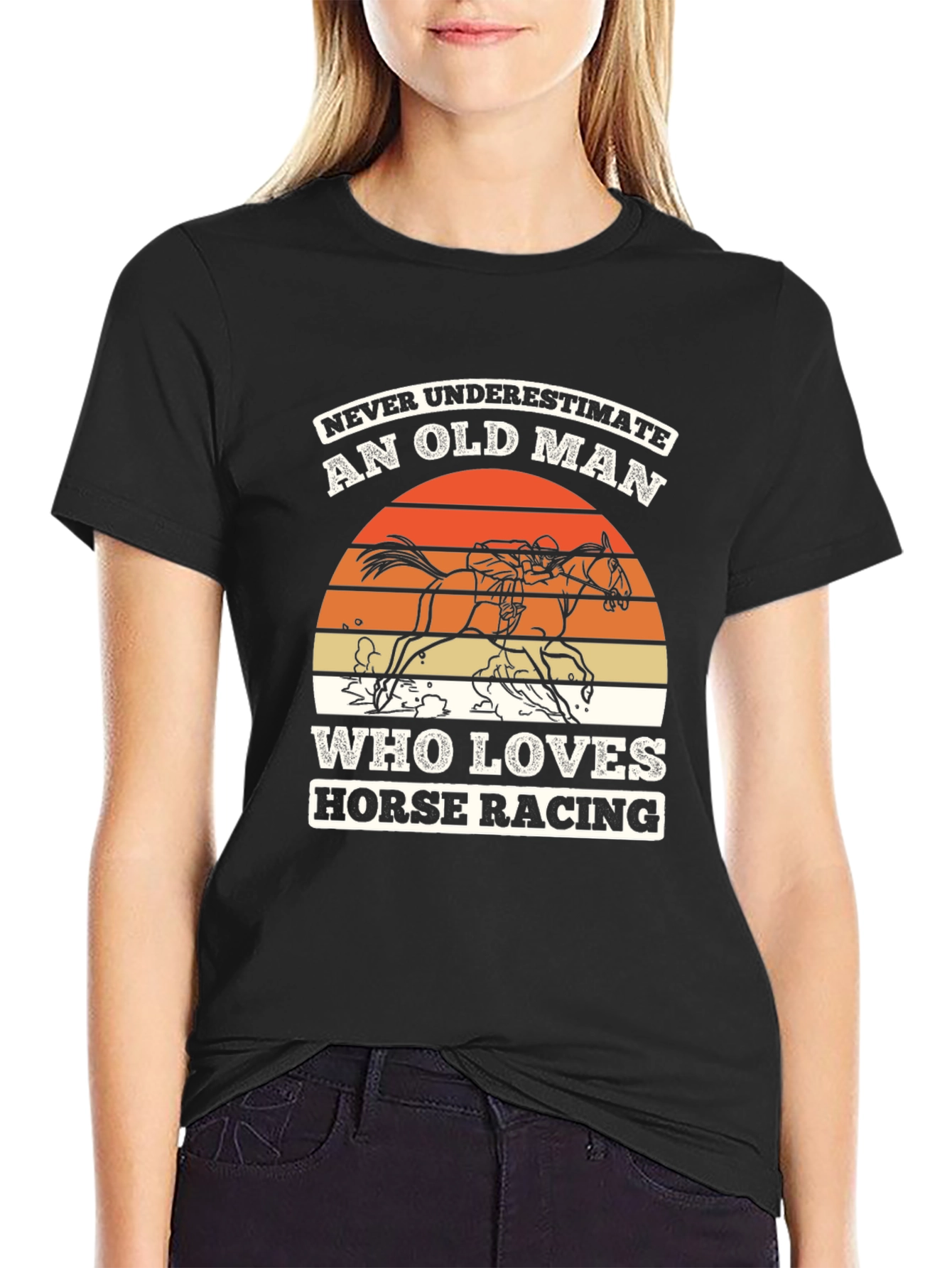 Black Old Man Horse Racing Graphic T-Shirt view 2