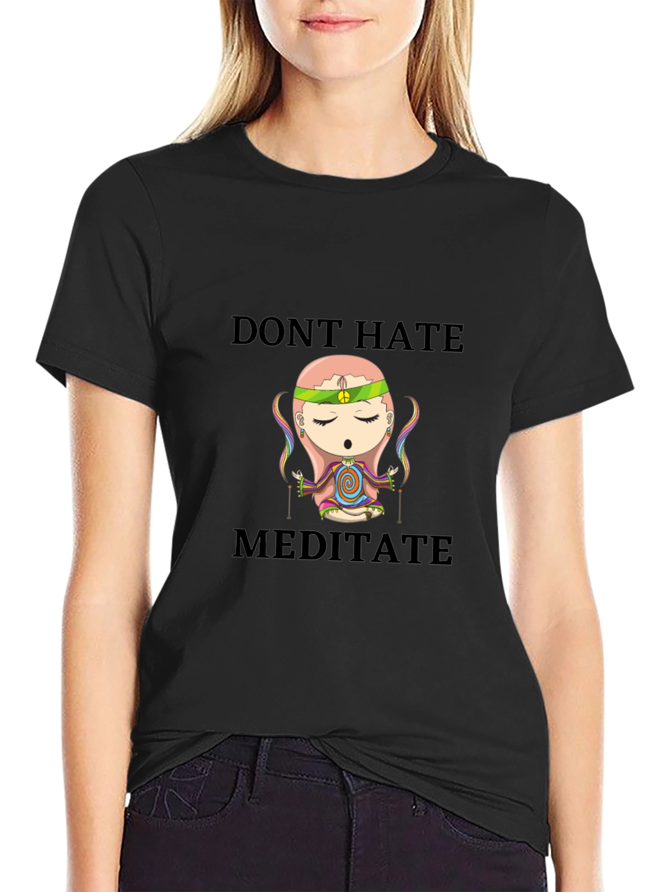 Black Don't Hate Meditate T-Shirt - Peaceful Cartoon view 2