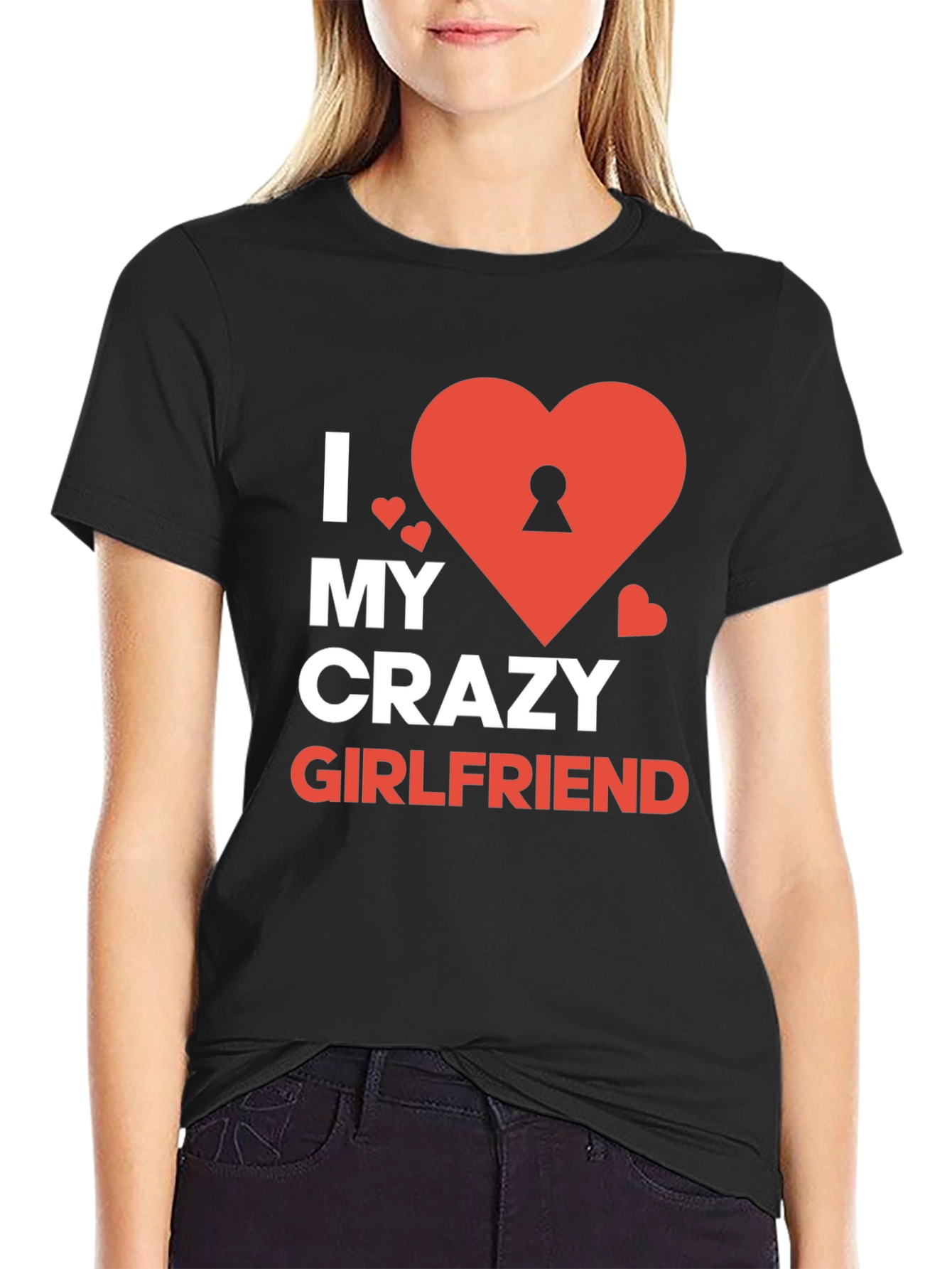 Black I Love My Crazy Girlfriend Graphic Tee - Novelty Heart Design view 2