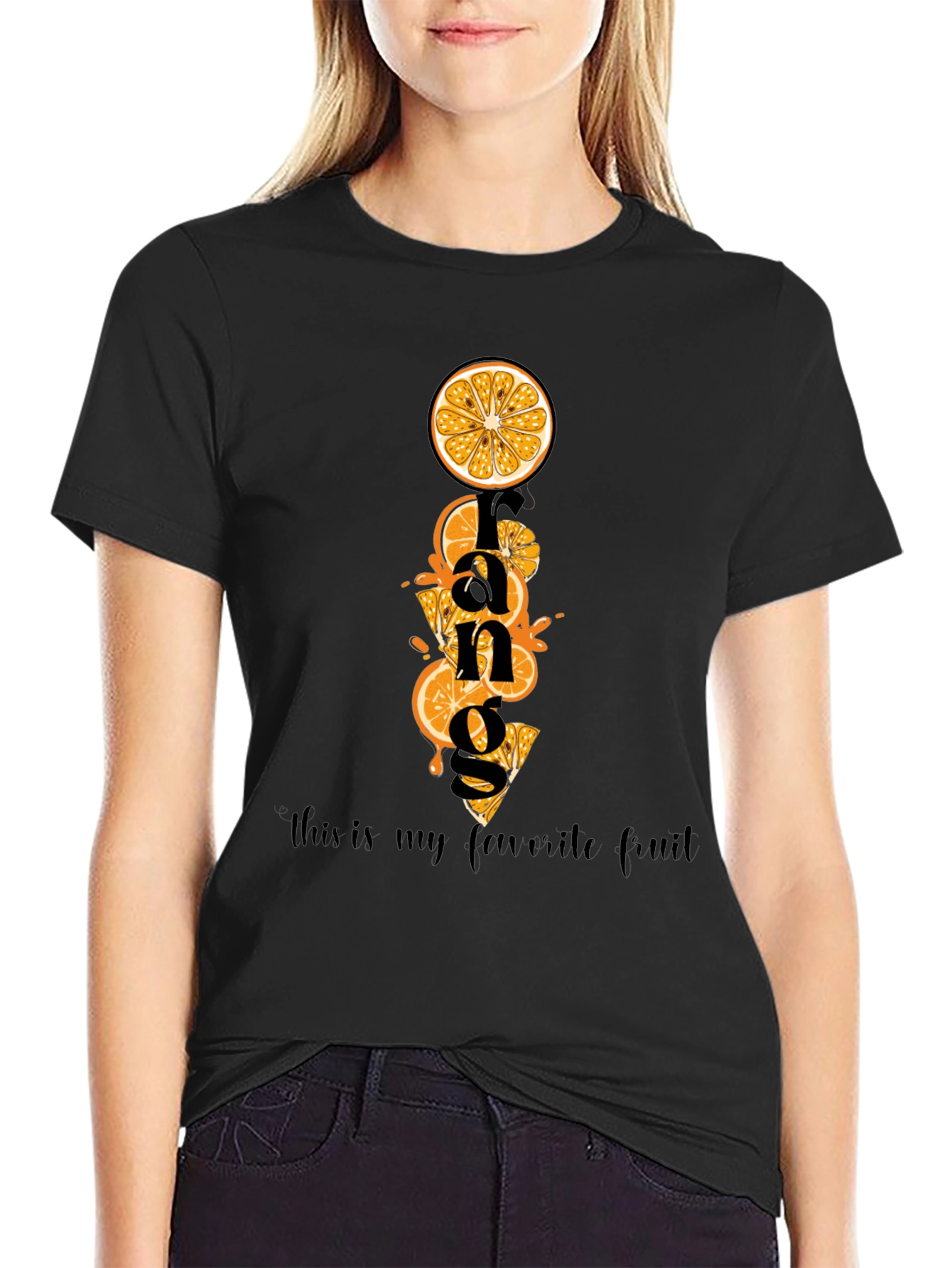 Black Orange Fruit Graphic T-Shirt - Fun & Stylish Cotton Tee view 2