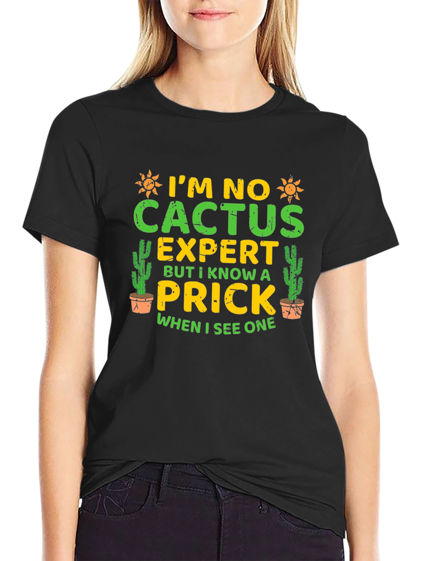 Black I'm No Cactus Expert Funny Graphic Tee view 2