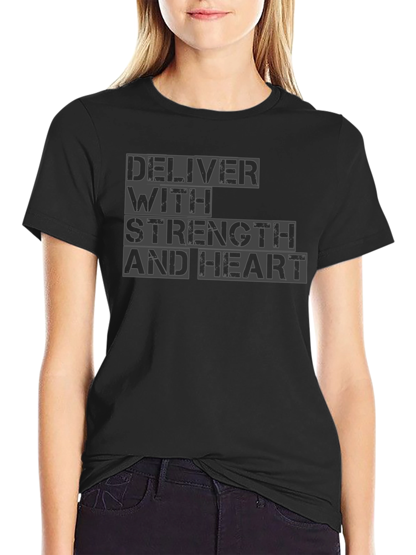 Black Deliver with Strength and Heart T-Shirt view 2
