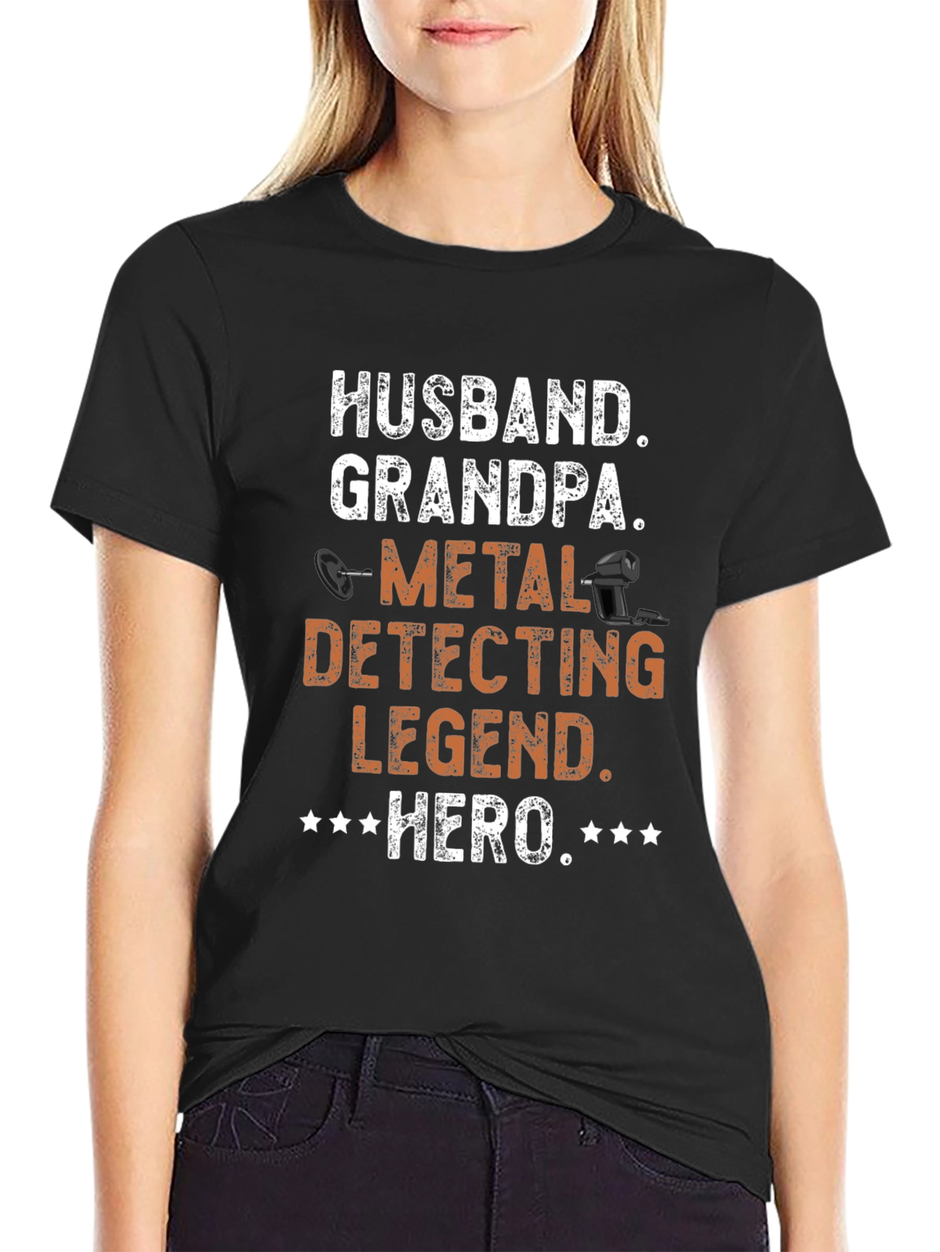 Black Husband Grandpa Metal Detecting Legend Hero T-Shirt view 2