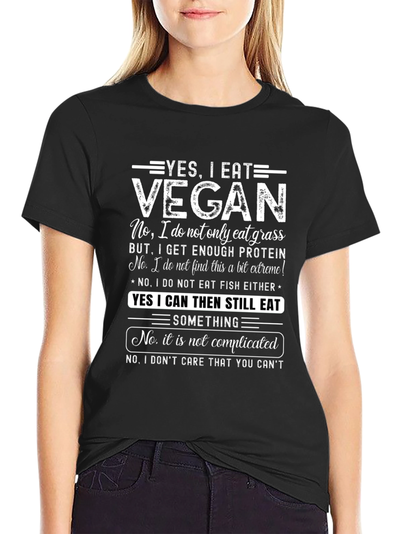 Black Vegan Statement T-Shirt: Yes, I Eat Vegan! view 2