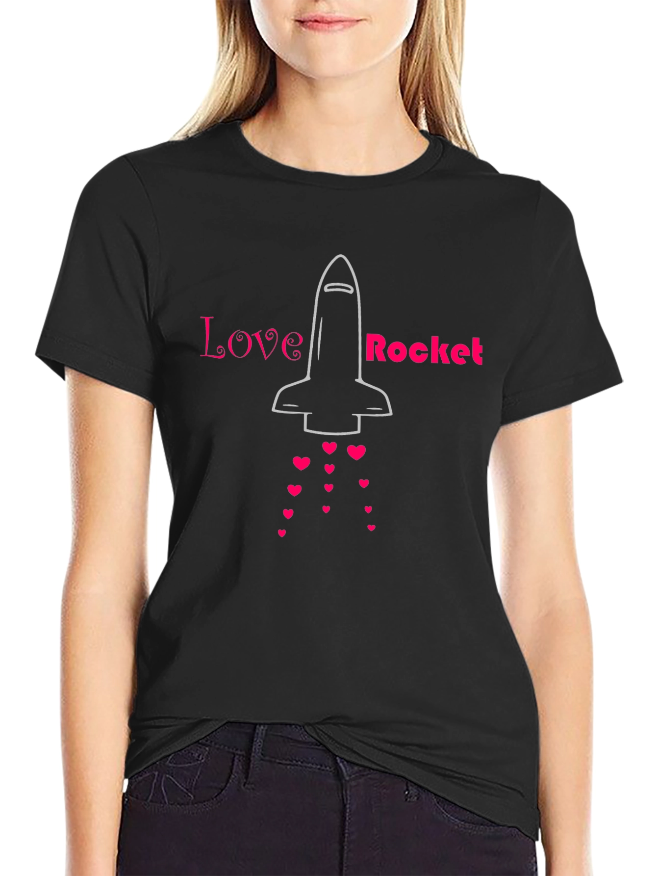 Black Love Rocket Graphic Tee - Black Cotton Blend view 2