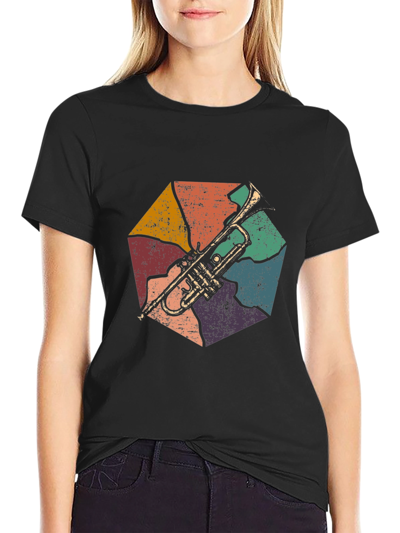 Black Retro Trumpet Graphic T-Shirt view 2