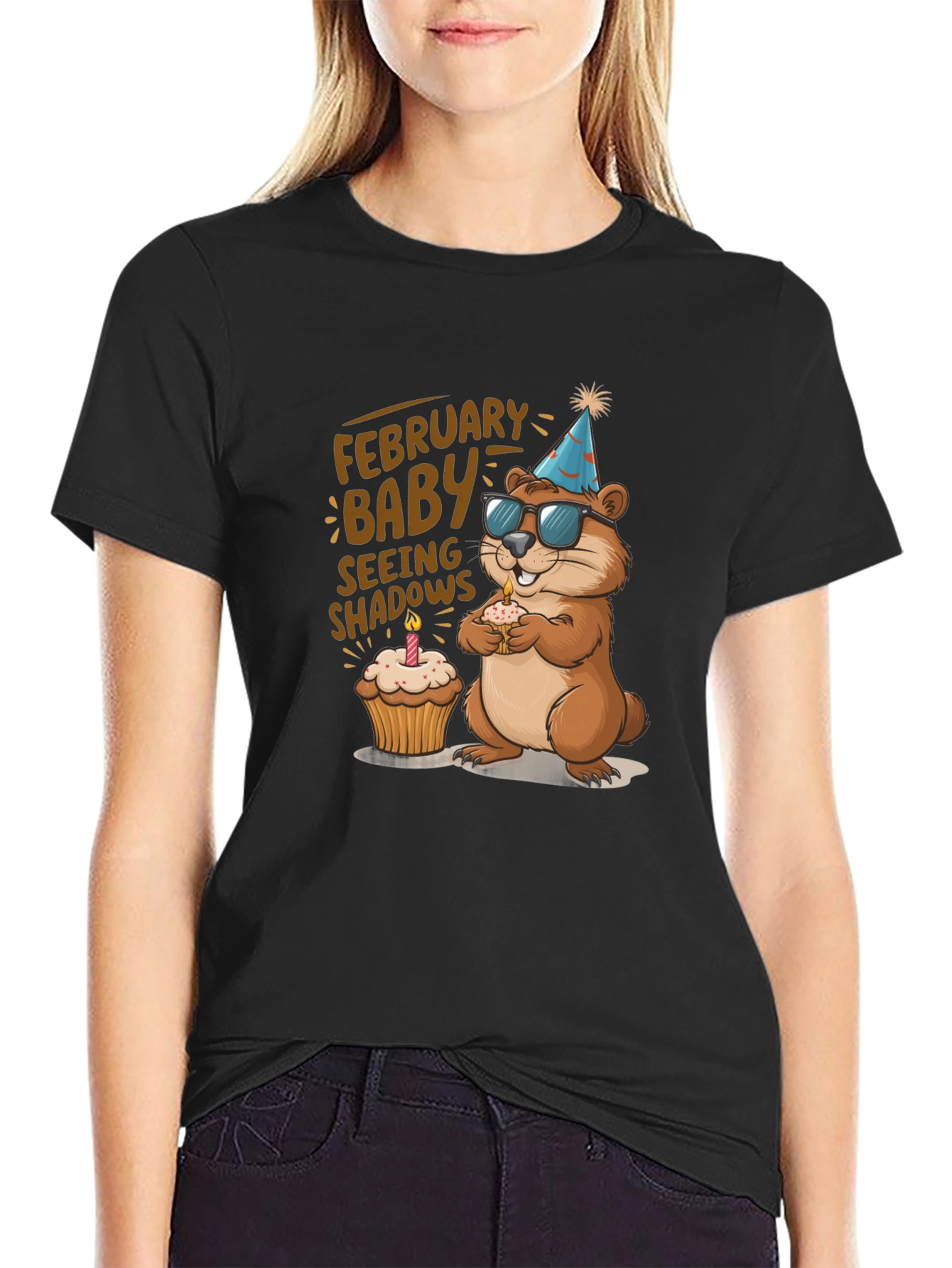 Black February Baby Groundhog T-Shirt view 2
