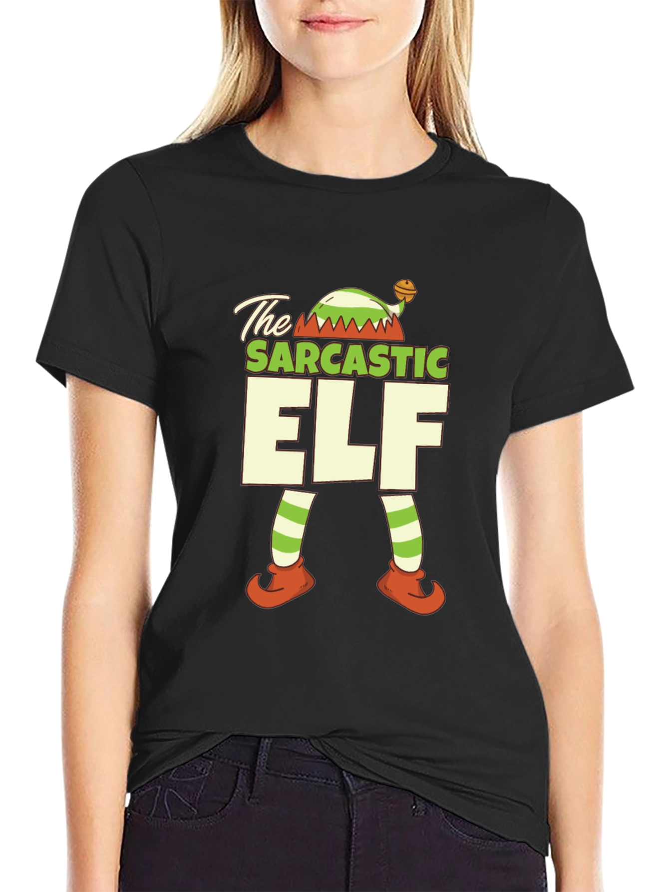 Black Sarcastic Elf Holiday T-Shirt view 2