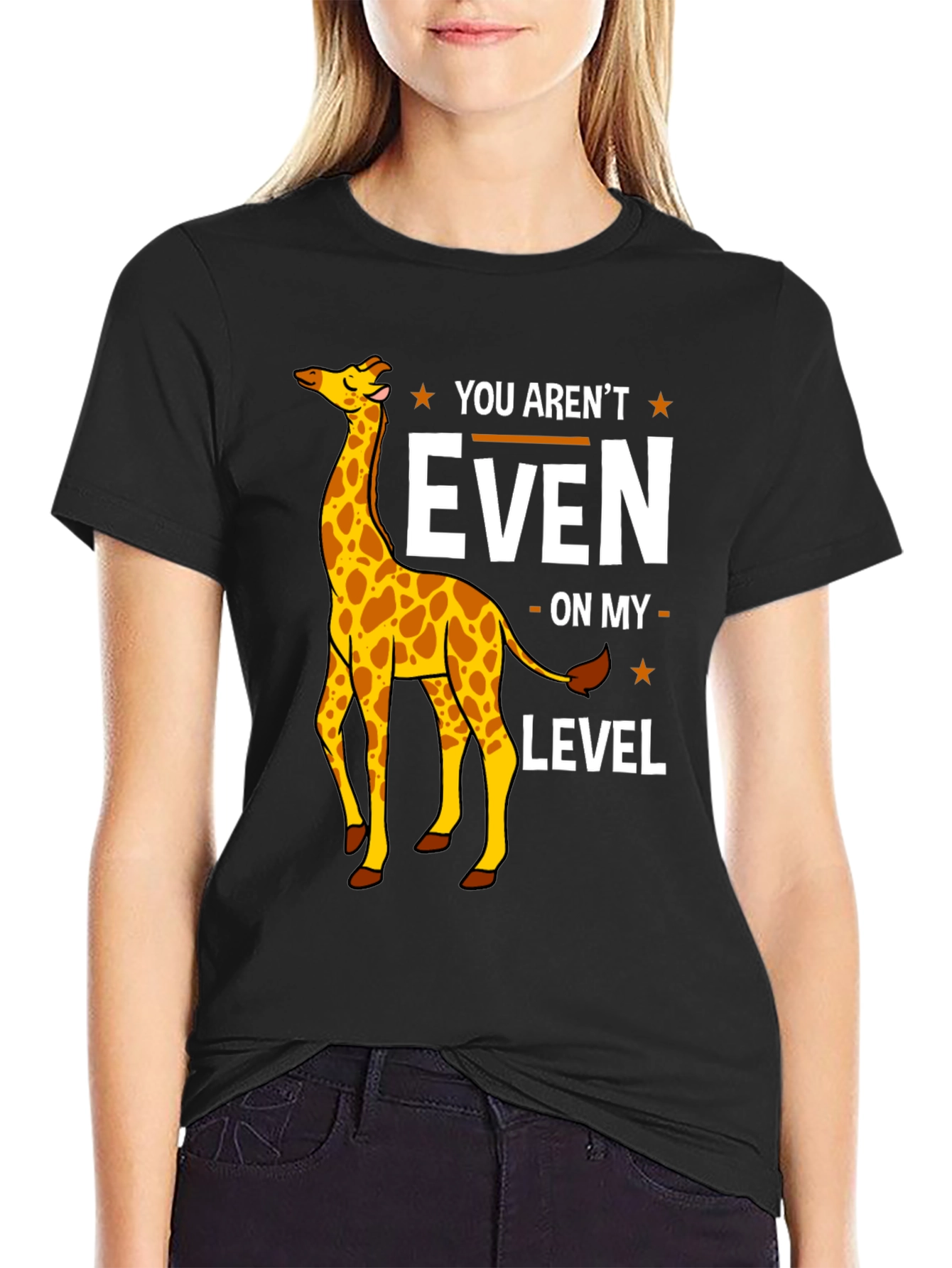 Black Funny Giraffe T-Shirt - You Aren't Even On My Level view 2