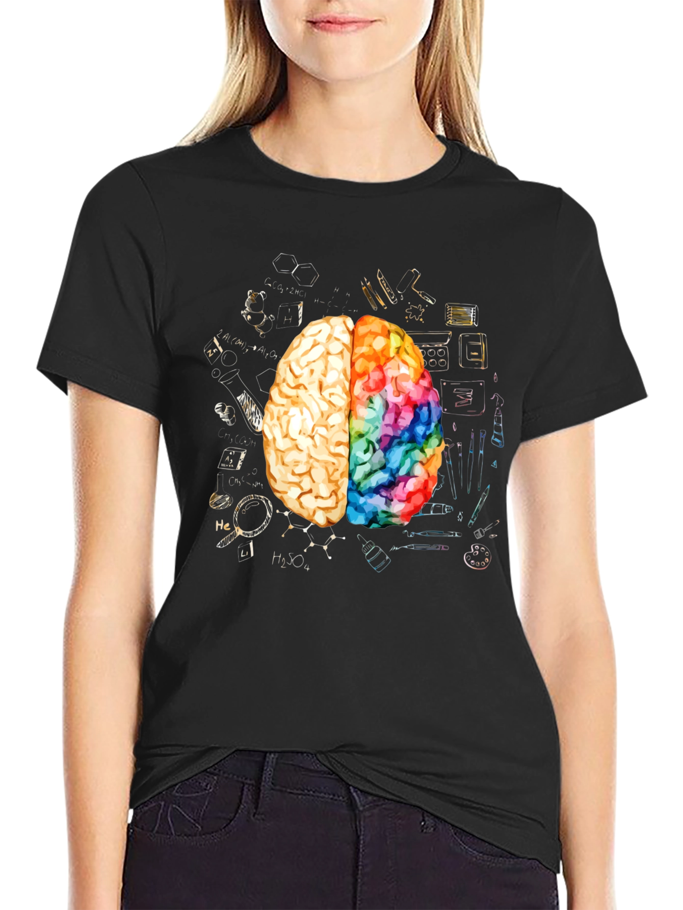 Black Creative Brain Graphic Tee - Artistic Mind T-Shirt view 2