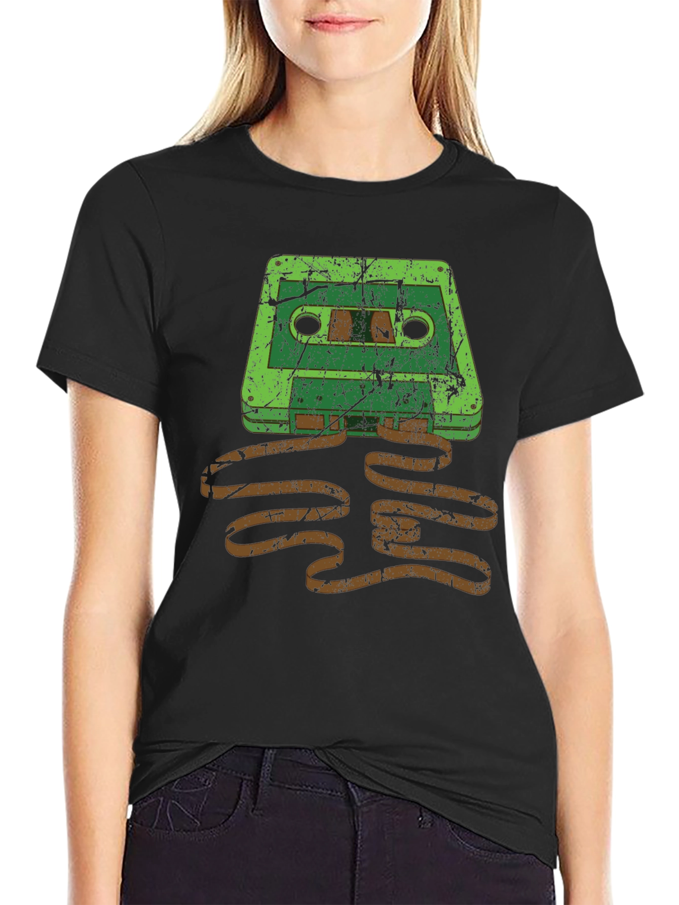 Black Retro Cassette Tape Graphic T-Shirt view 2