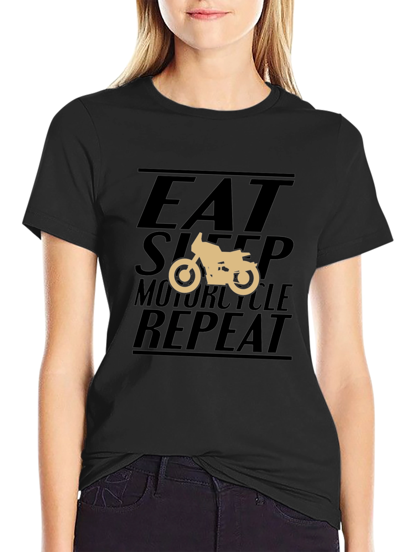 Black Eat Sleep Motorcycle Repeat Black T-Shirt view 2