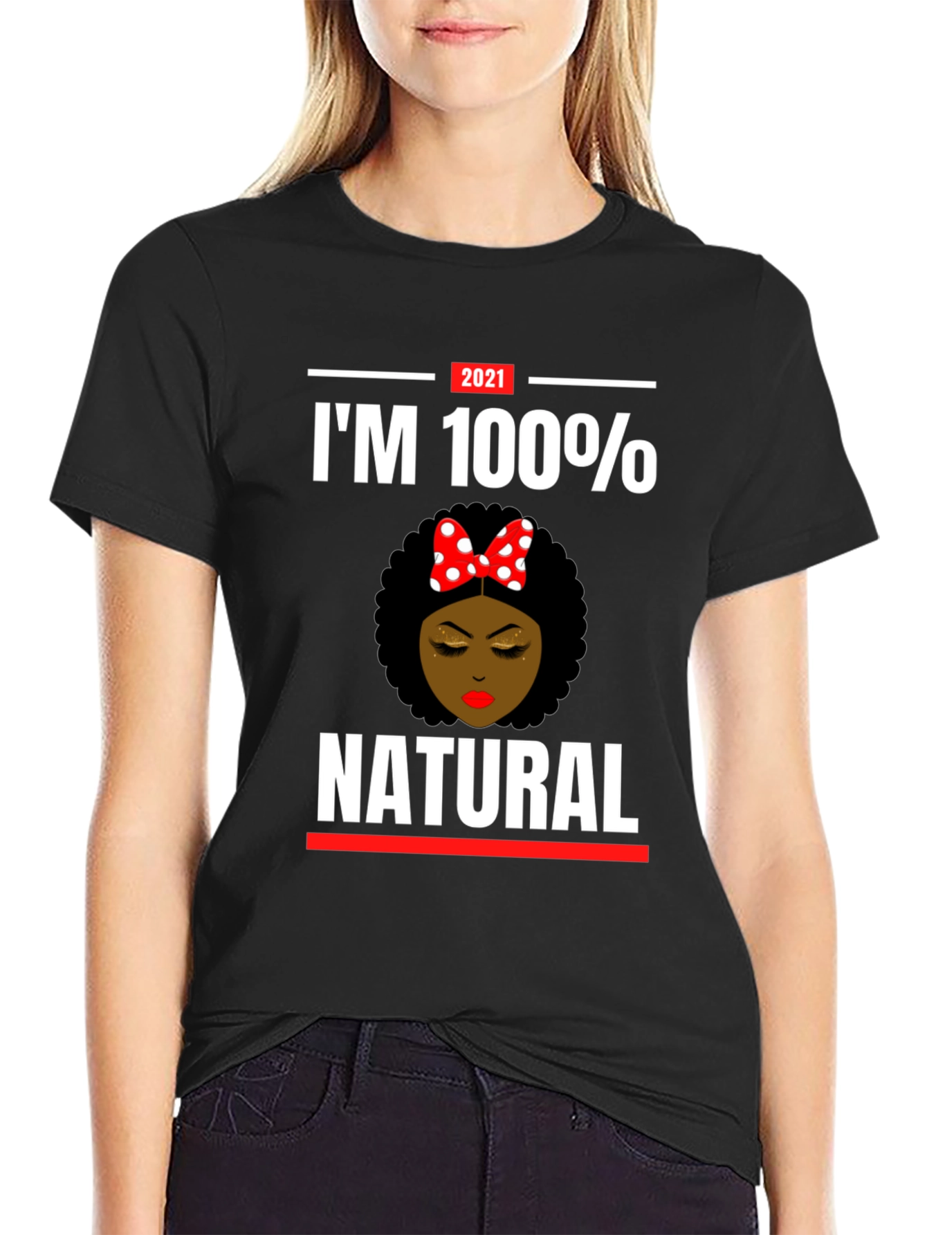 Black I'm 100% Natural T-Shirt, Black Cotton Tee view 2