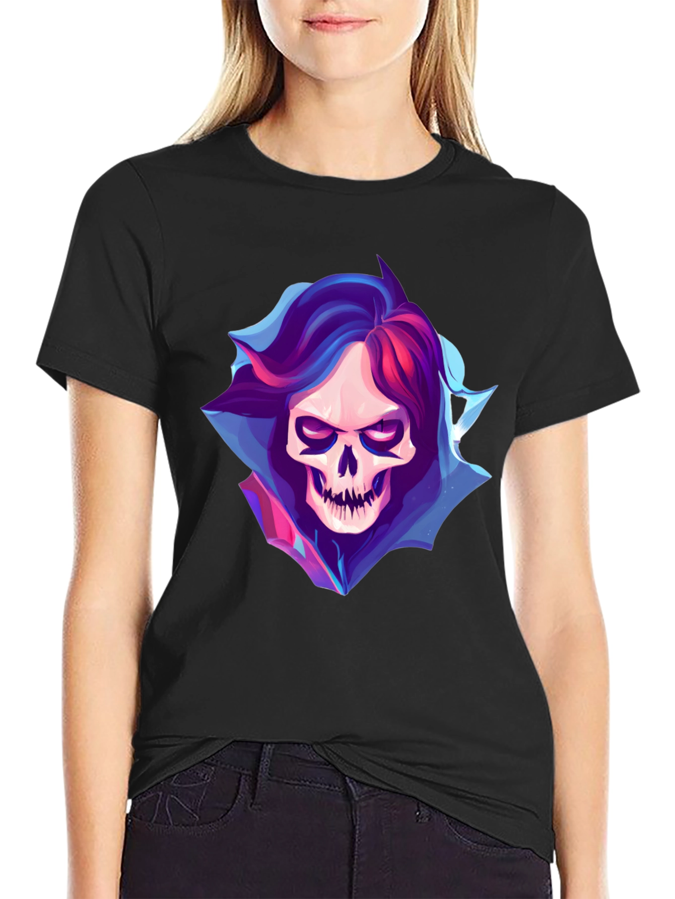 Black Grim Reaper Skull Graphic Black T-Shirt view 2