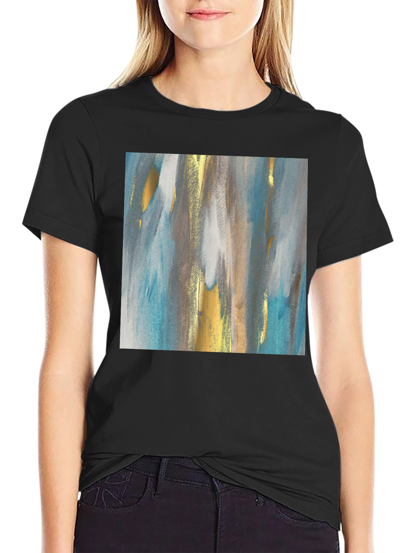 Black Abstract Art Tee - Modern Design Crew Neck T-Shirt view 2