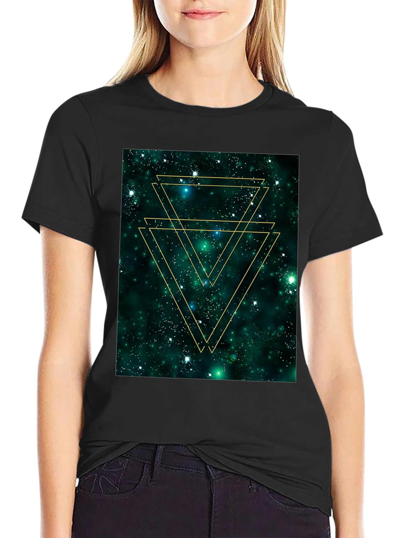 Black Geometric Galaxy Tee - Trendy Graphic Print Shirt view 2