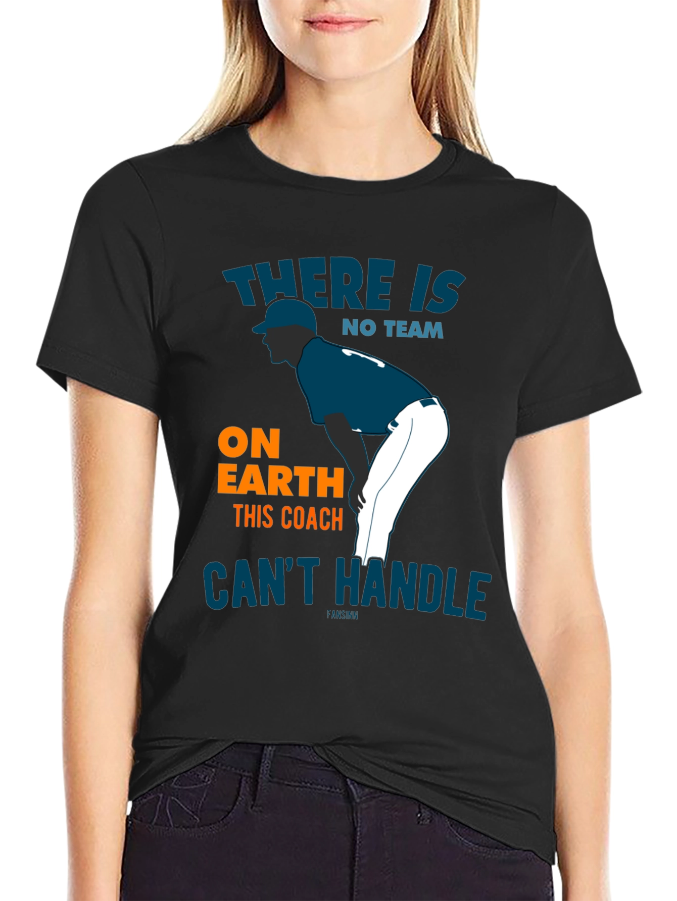 Black Baseball Coach T-Shirt - "No Team" Graphic Tee view 2