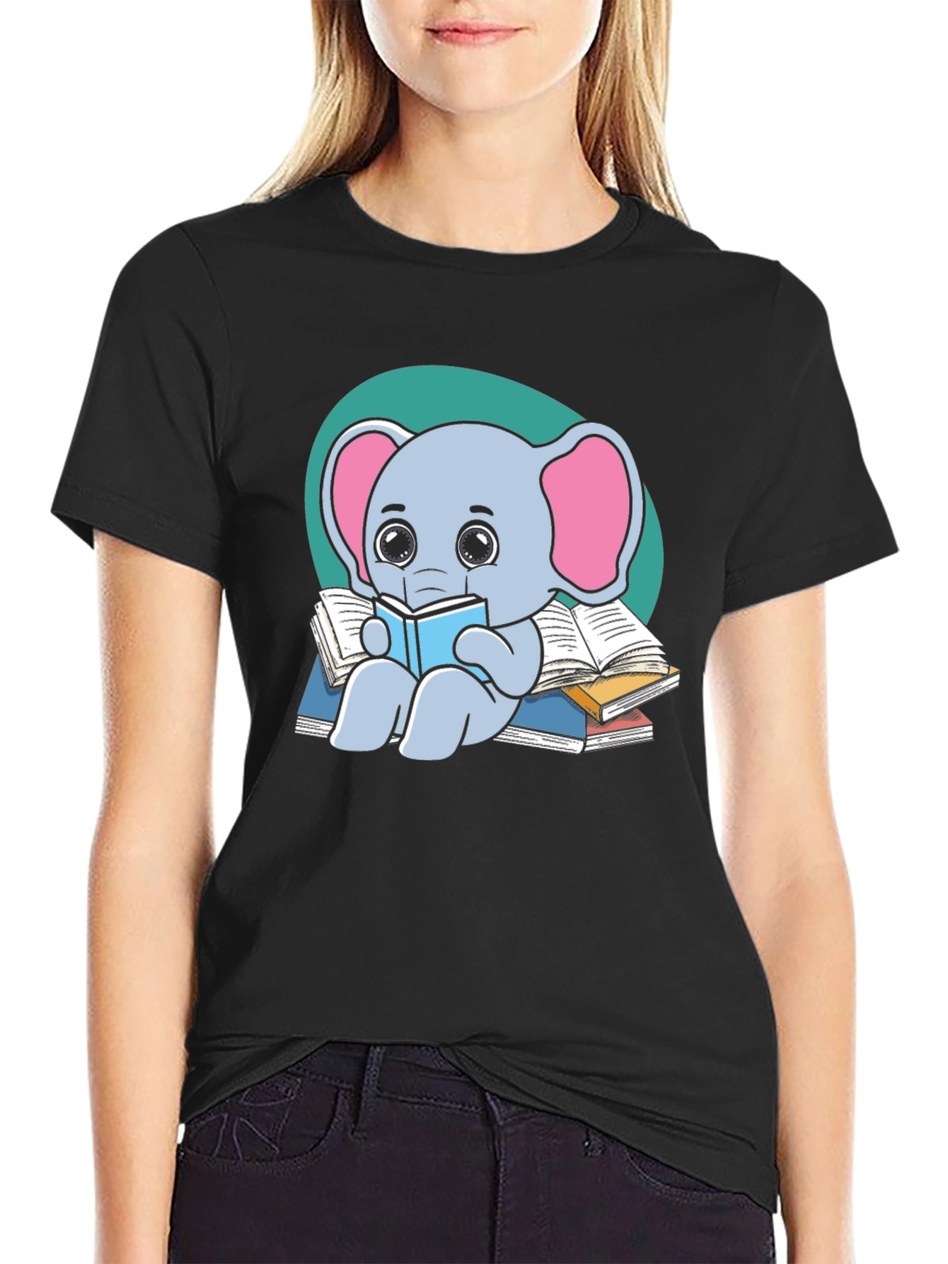Black Reading Elephant T-Shirt view 2