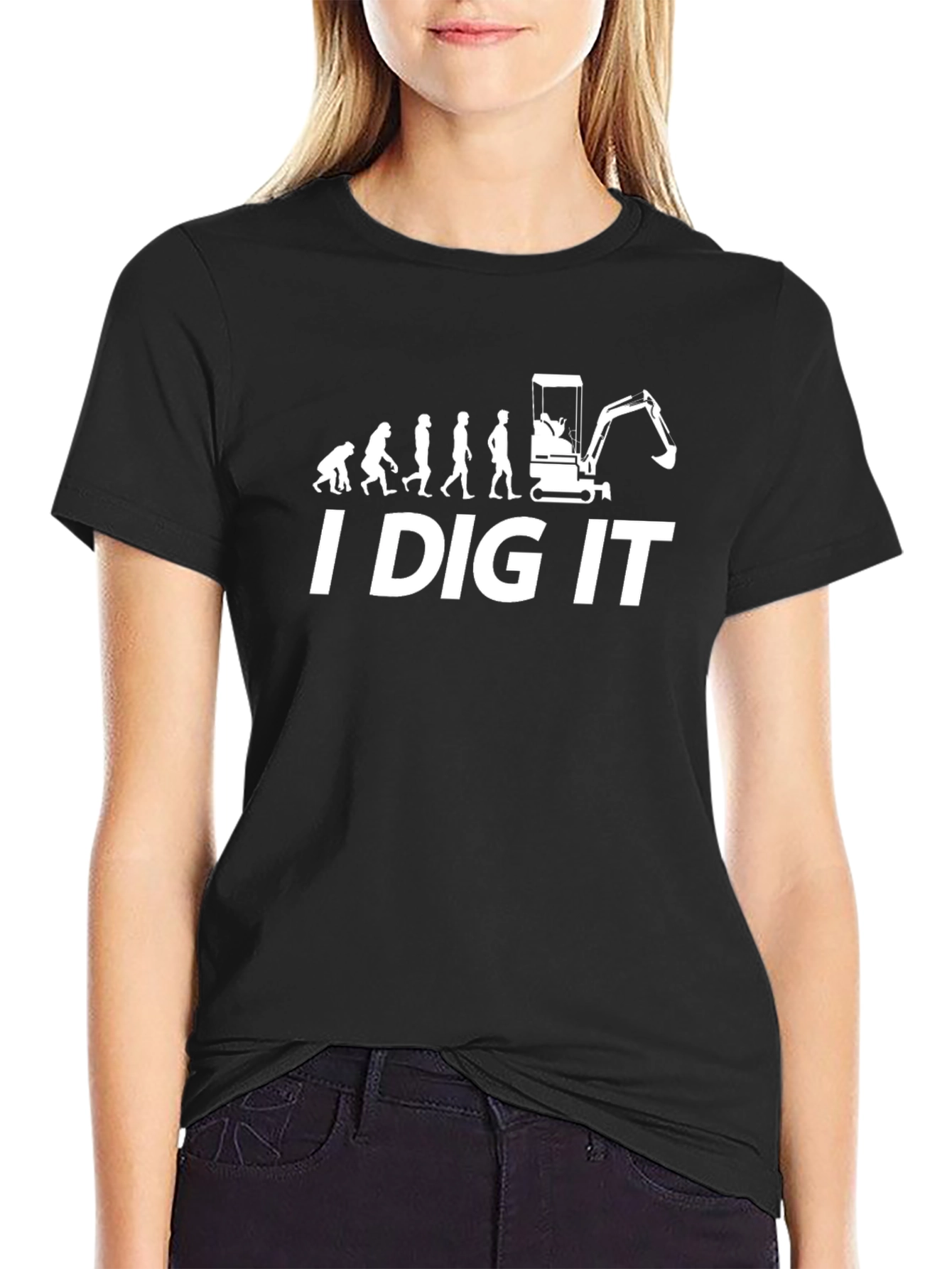 Black I Dig It Funny Excavator Evolution Black T-Shirt view 2
