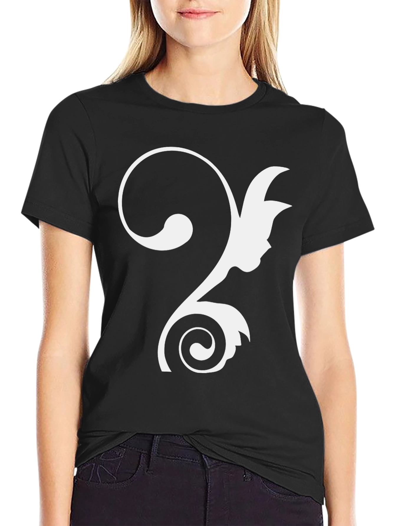 Elegant Scrollwork Graphic Tee - Stylish Black Cotton Blend Shirt - 2