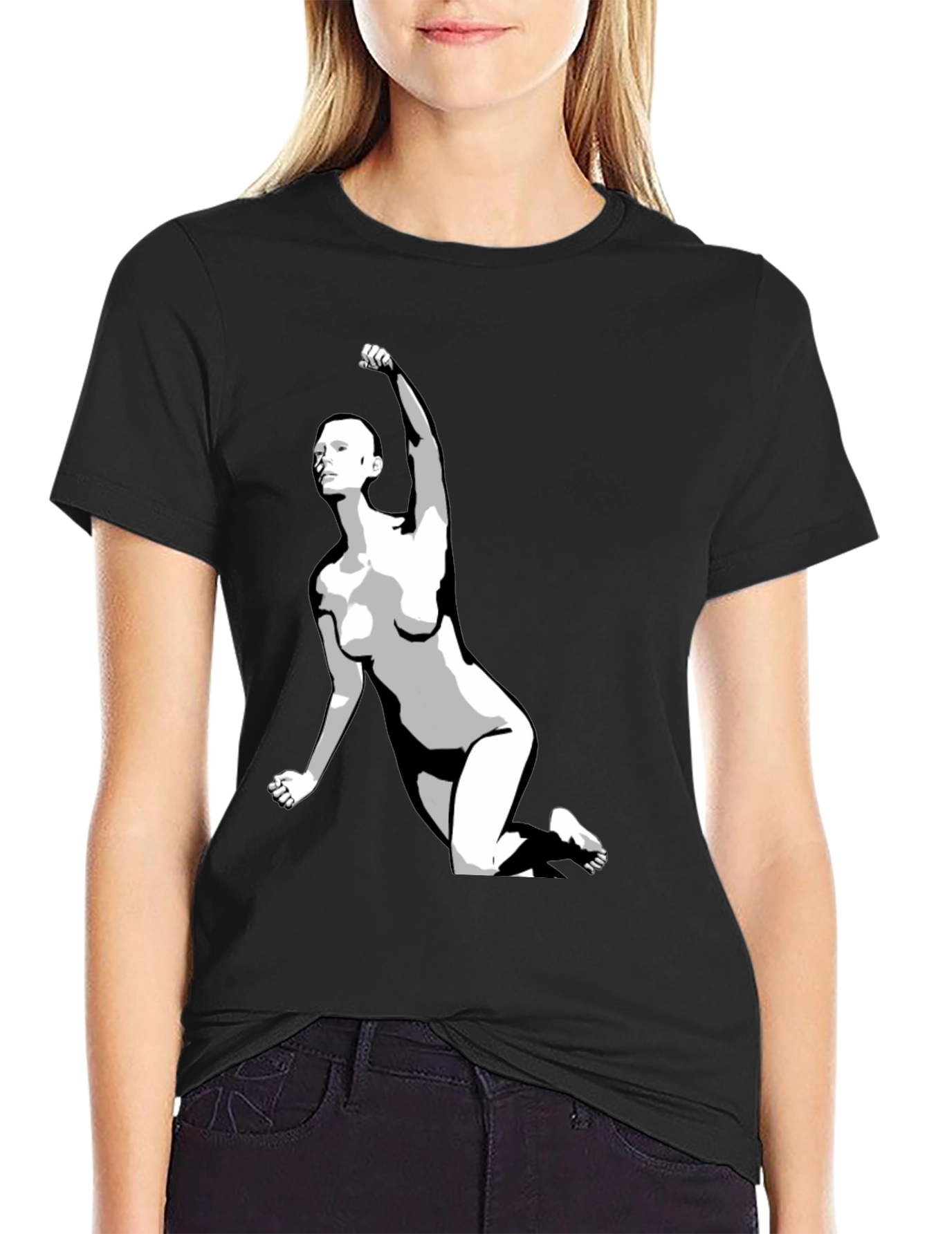 Black Bold Graphic Tee - Empowered Figure Design view 2