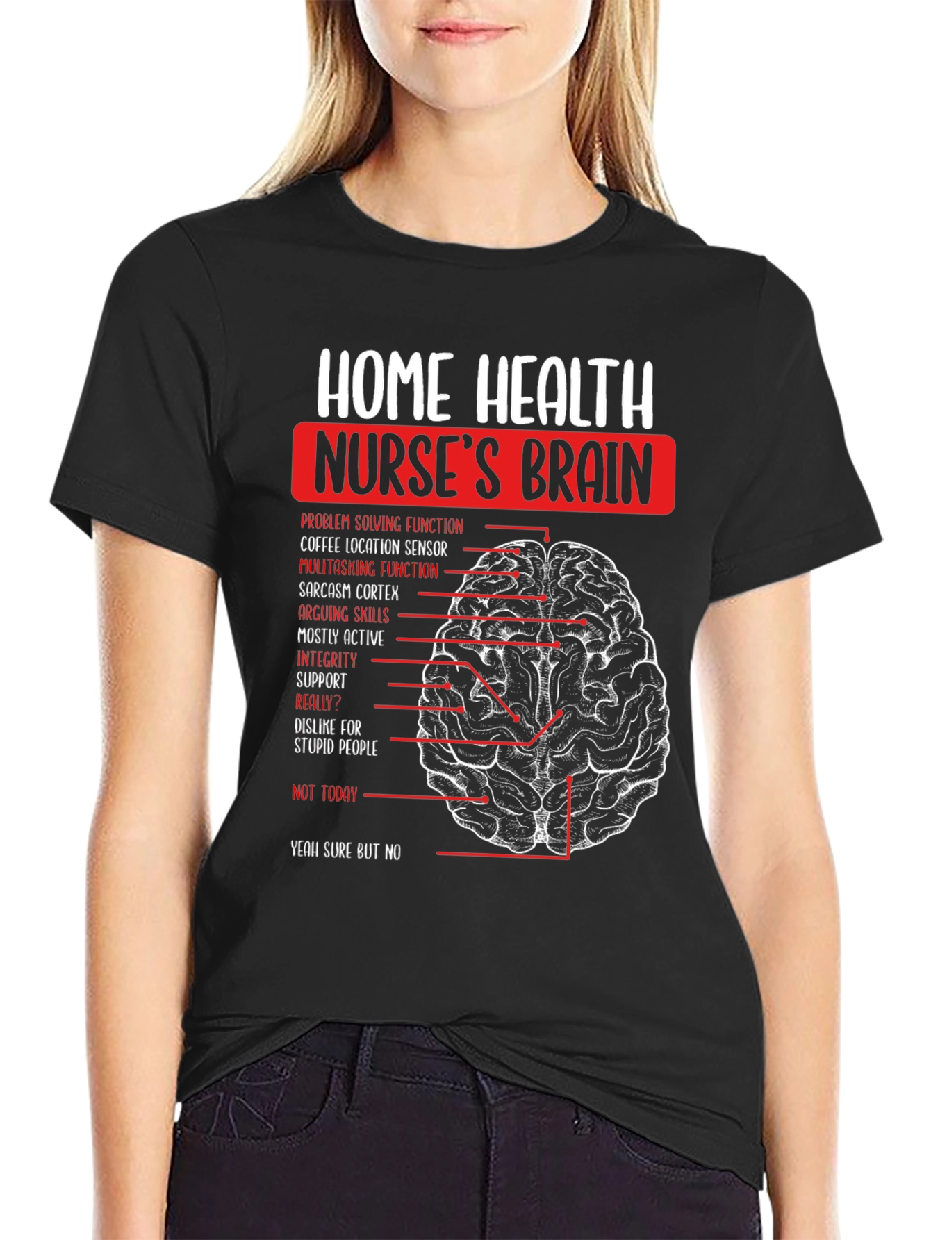Black Home Health Nurse's Brain T-Shirt - Humorous Nursing Tee view 2